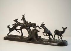 Groupe de chevreuils - Sculpture en bronze de Patrick Allain, numéroté 8/8, 2019