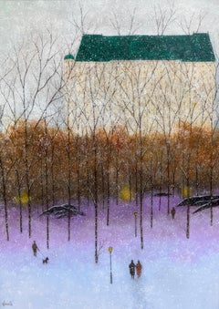 Autumn Snow - Central Park Oil Painting, 21st Century Landscape