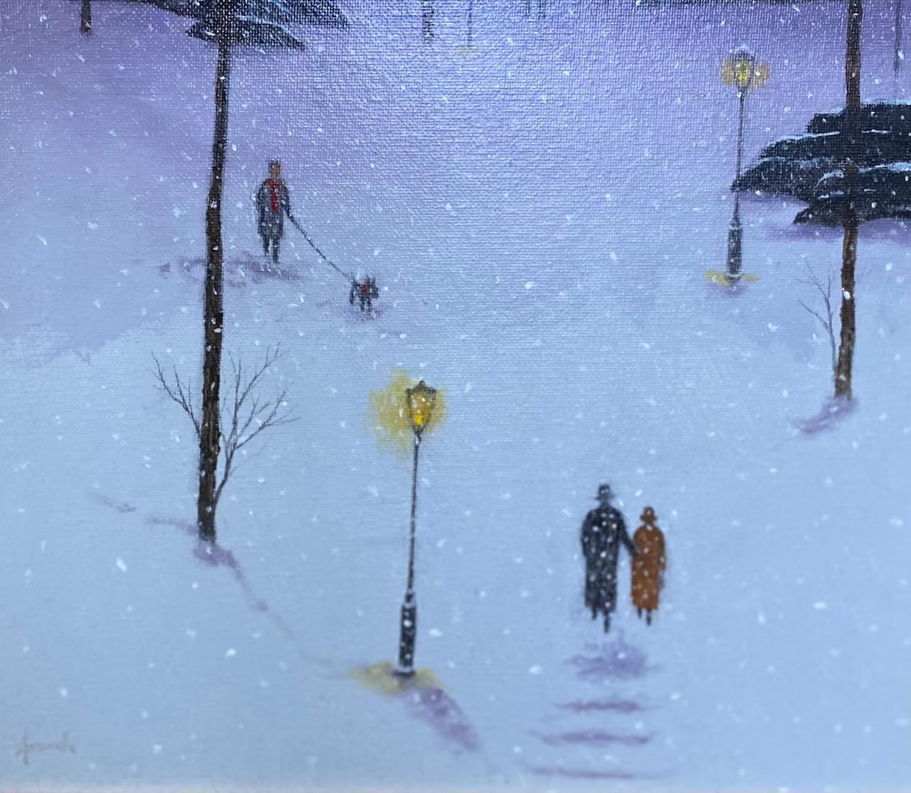 Central Park Obelisk, original 24x12 contemporary NYC winter landscape - Contemporary Painting by Patrick Antonelle