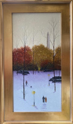 Central Park Obelisk, original 24x12 contemporary NYC winter landscape