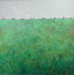 Tuscan Summer Meadow, original 24 x 24 contemporary Italian landscape