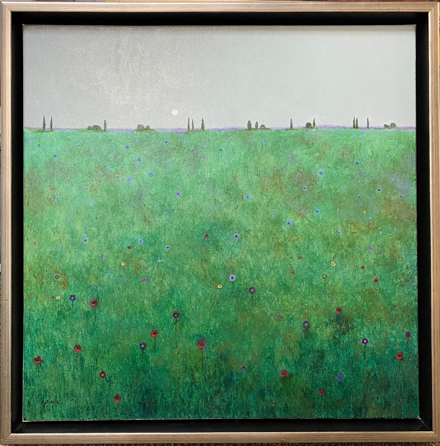 Tuscan Summer Meadow, original 24 x 24 contemporary Italian landscape - Painting by Patrick Antonelle