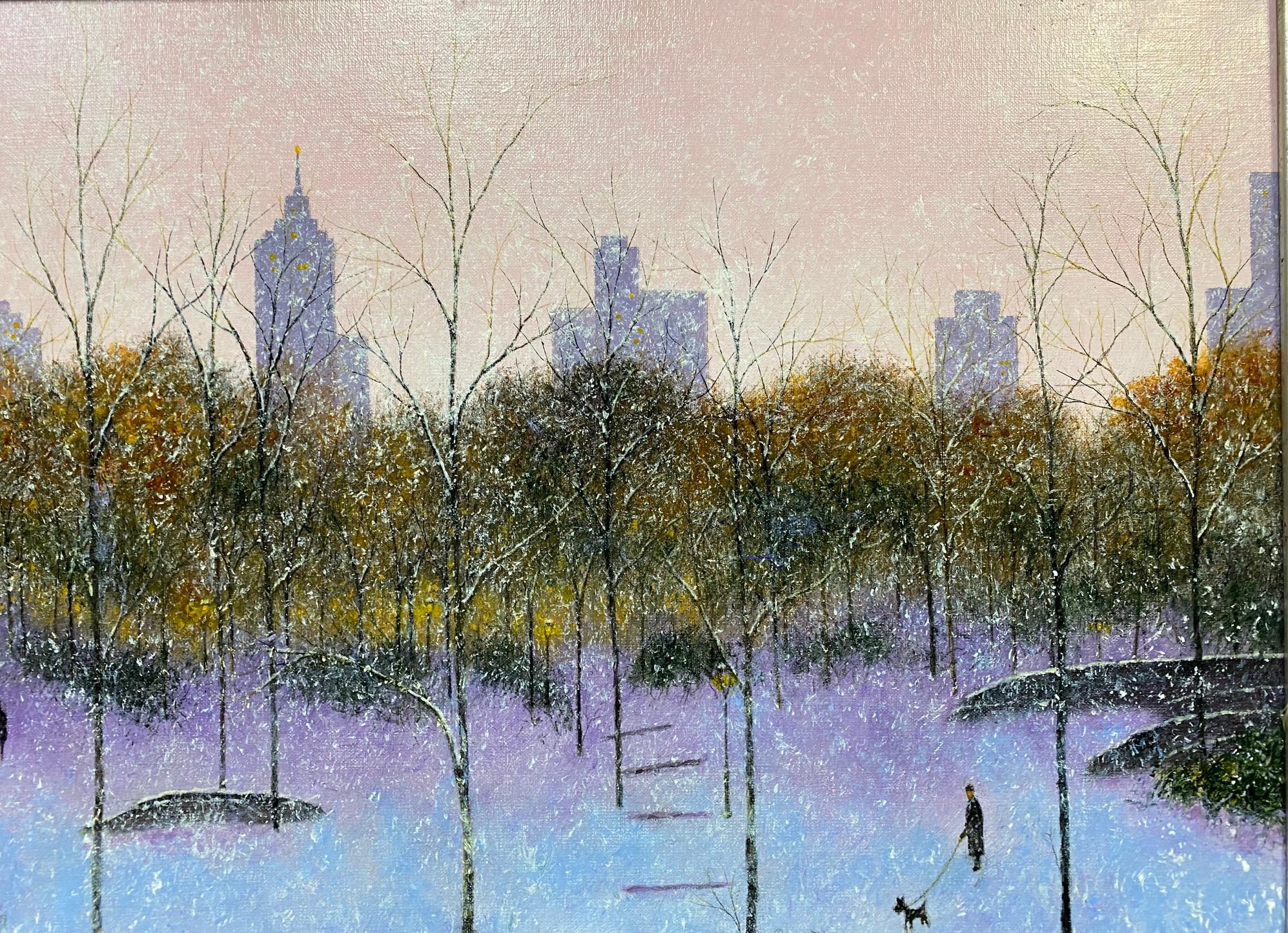 Warm Winter Day, Central Park, original contemporary impressionist NYC landscape - Impressionist Painting by Patrick Antonelle