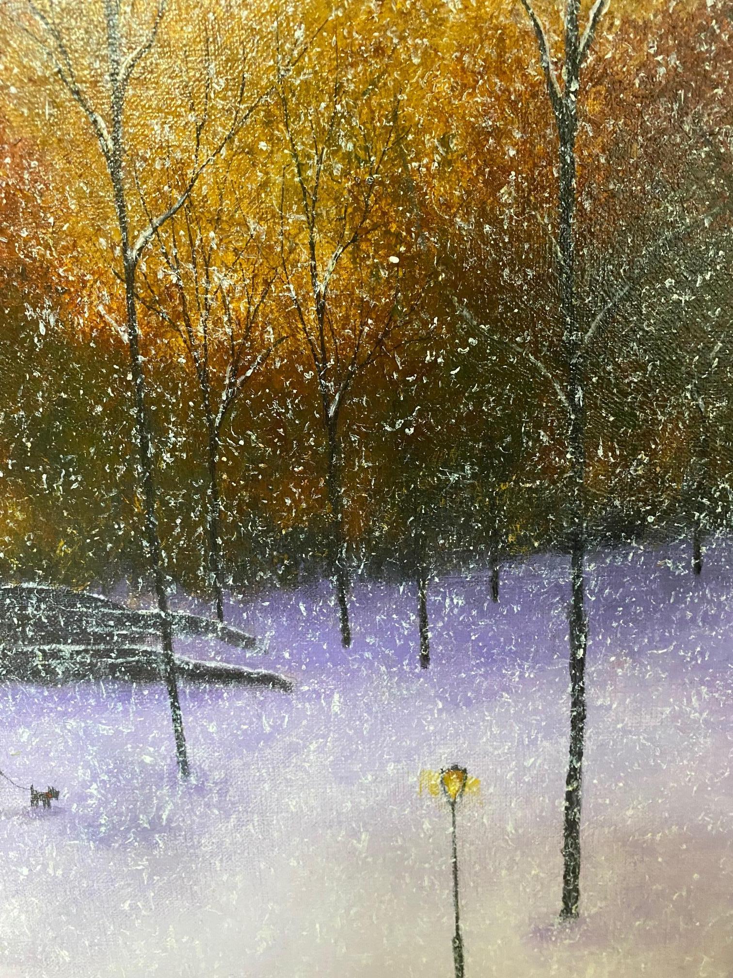 Winter Stroll, Central Park West, original 20x24 contemporary NYC landscape - Contemporary Painting by Patrick Antonelle