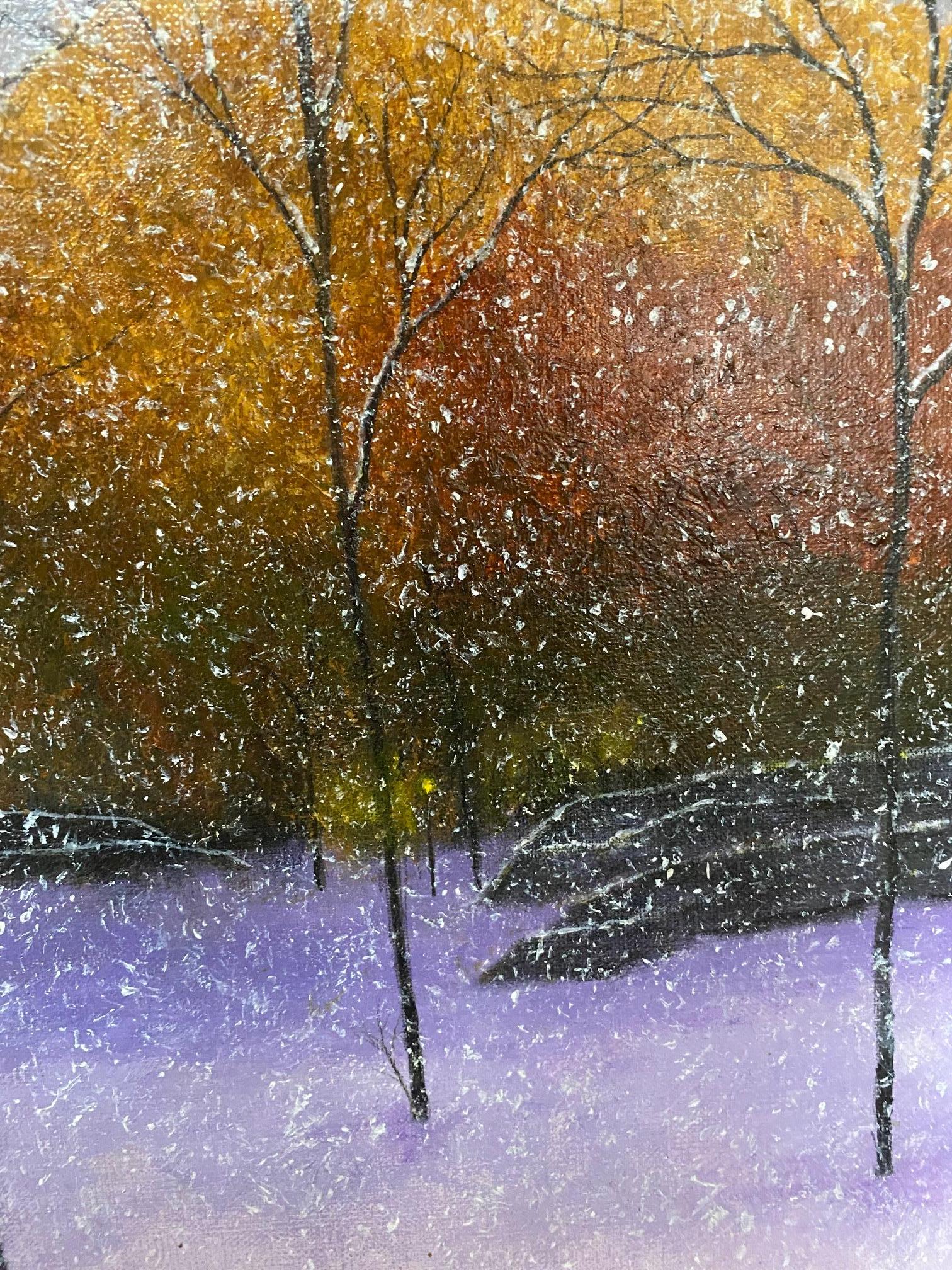 Winter Stroll, Central Park West, original 20x24 contemporary NYC landscape - Gray Landscape Painting by Patrick Antonelle