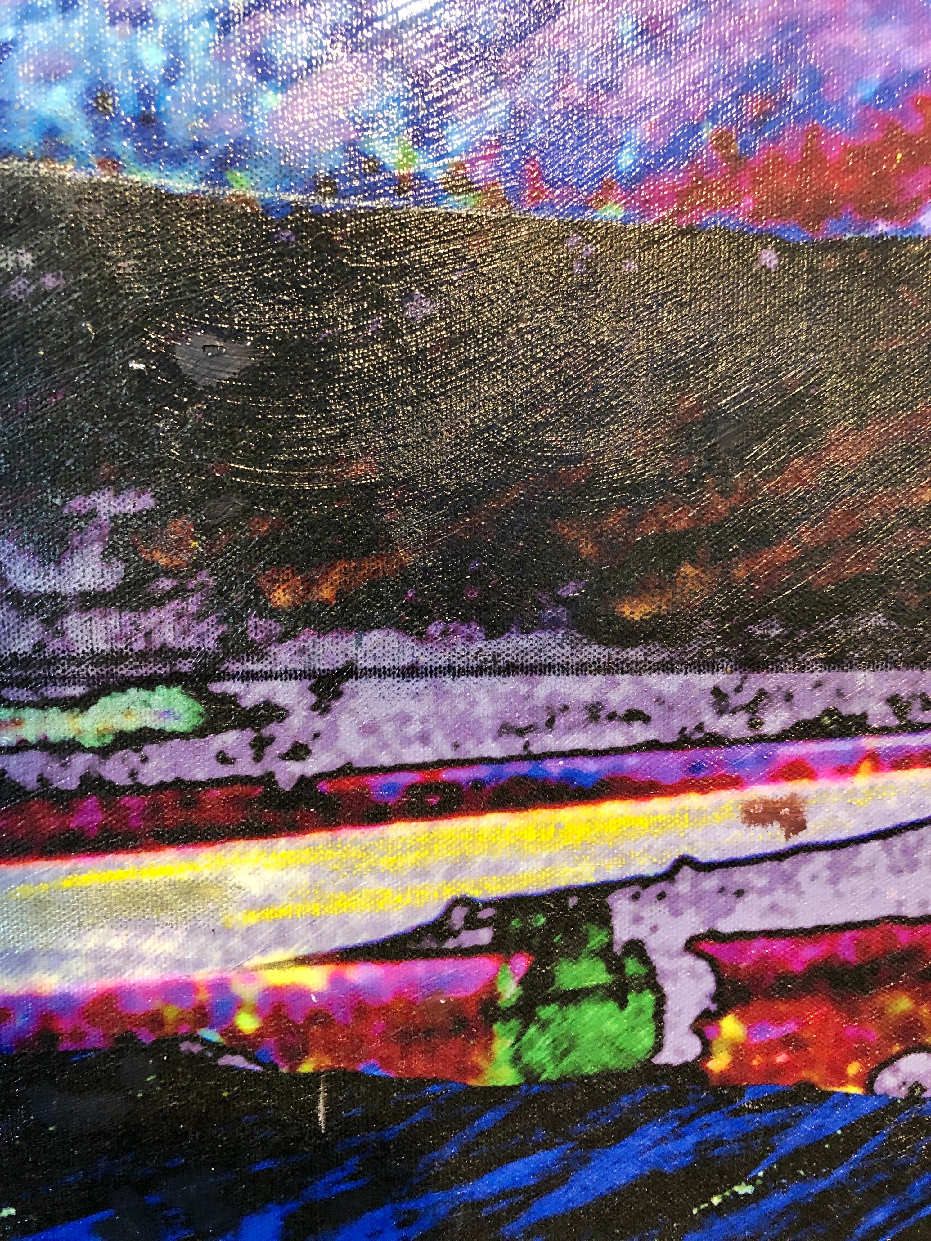 Peinture pop art moderniste multimédia vibrante Day Glo Collage Patrick Archer en vente 3
