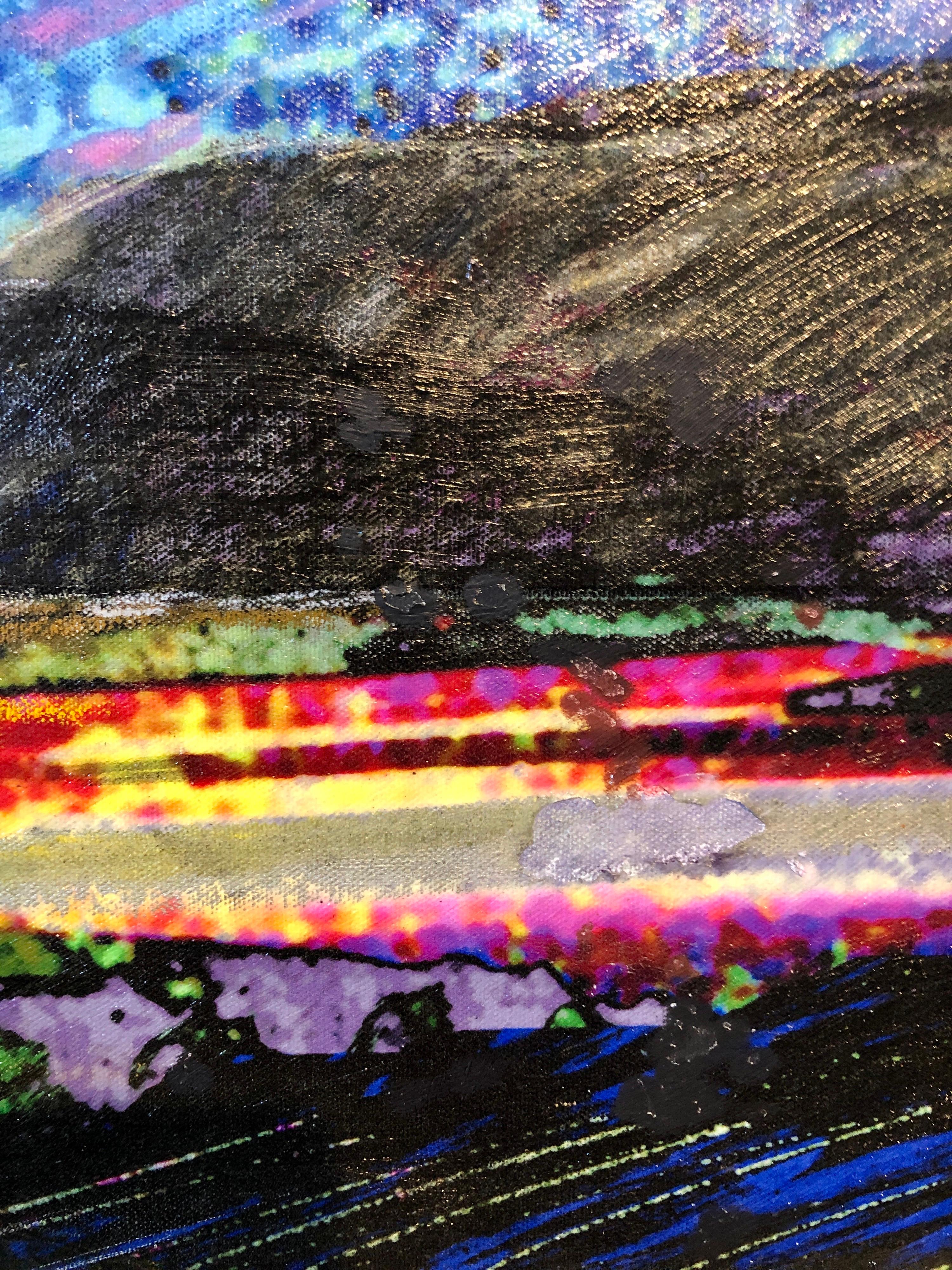 Peinture pop art moderniste multimédia vibrante Day Glo Collage Patrick Archer en vente 4