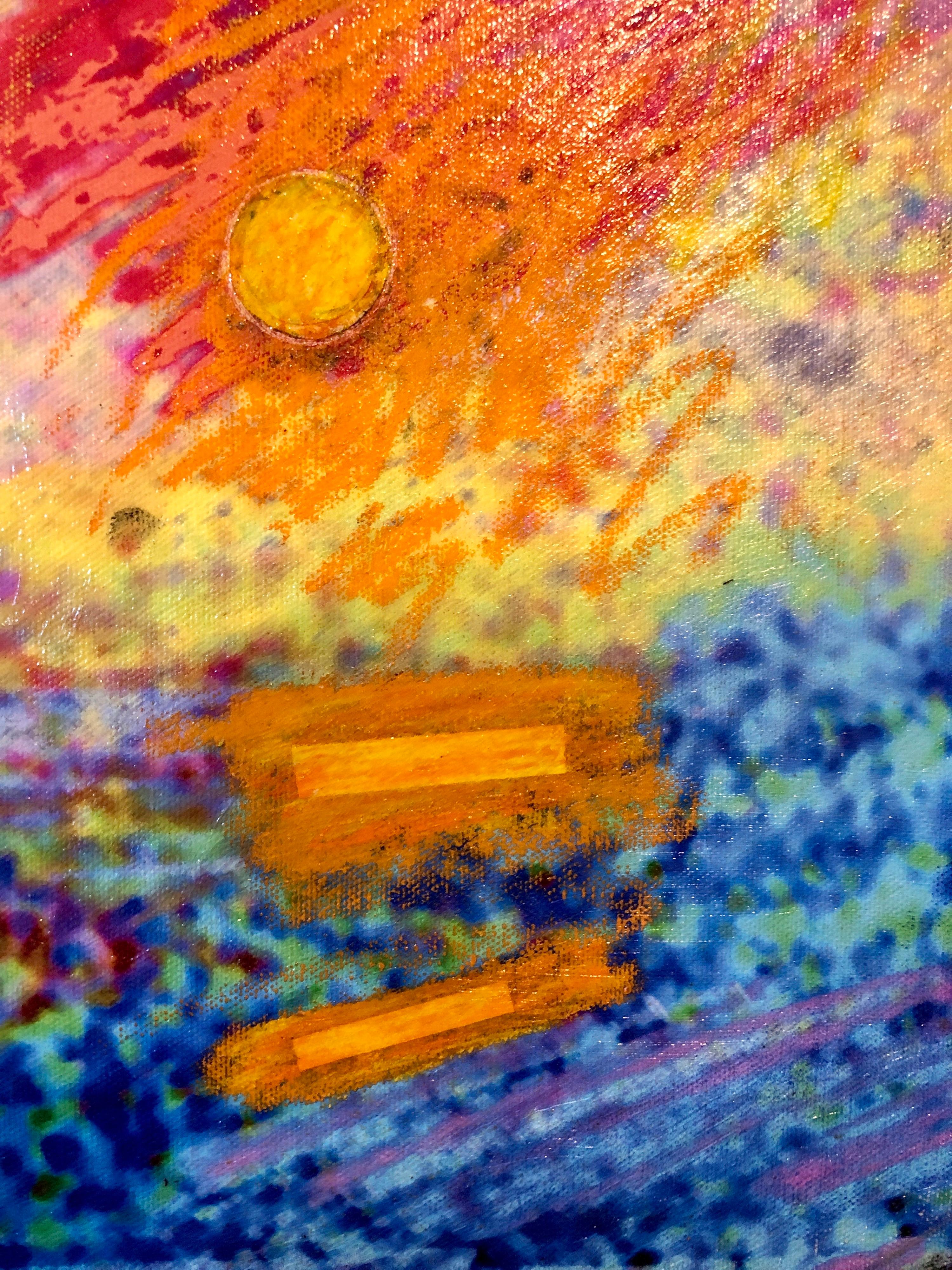 Peinture pop art moderniste multimédia vibrante Day Glo Collage Patrick Archer en vente 6