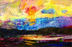 Peinture pop art moderniste multimédia vibrante Day Glo Collage Patrick Archer