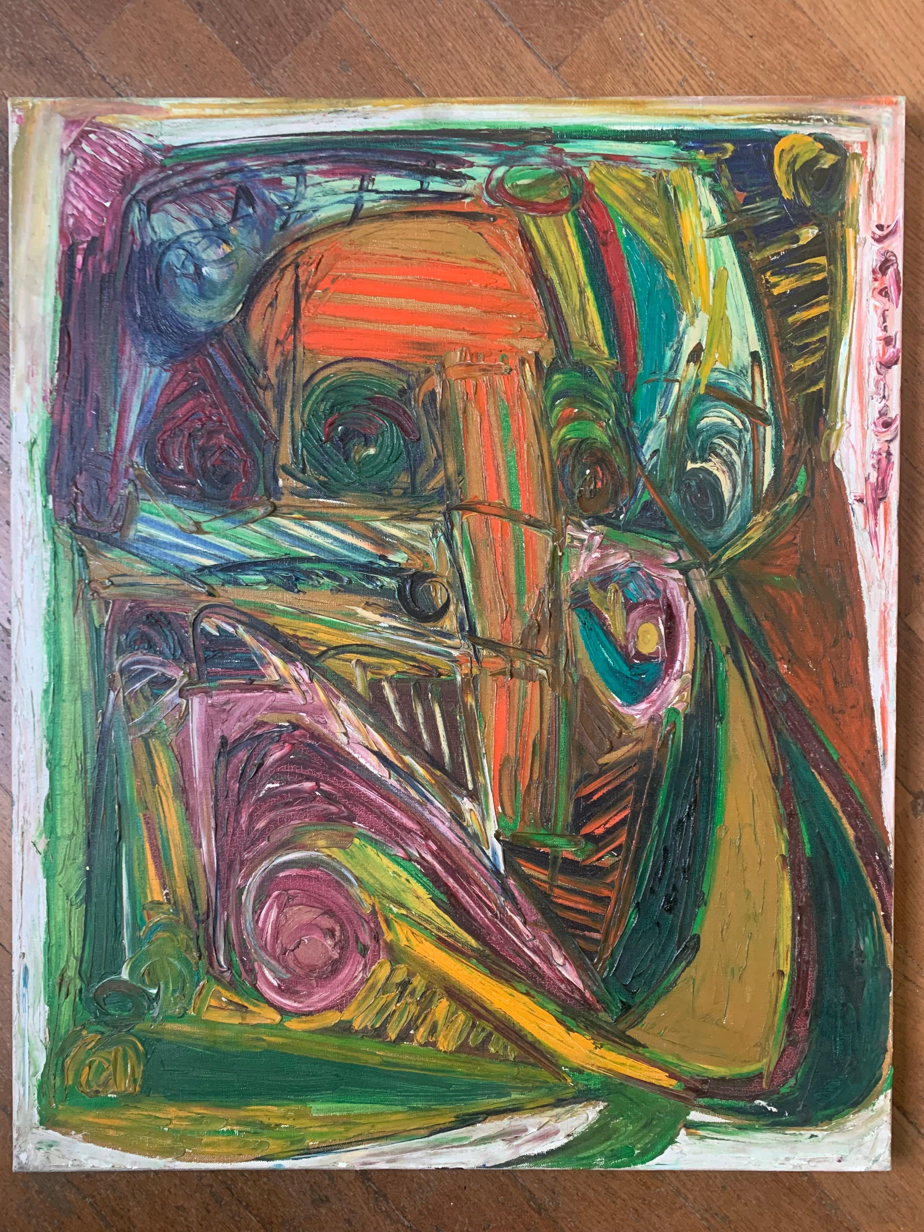 A geometric Play of Masks, Eyes and Lines. Post war Expressionist. 1970's. For Sale 9