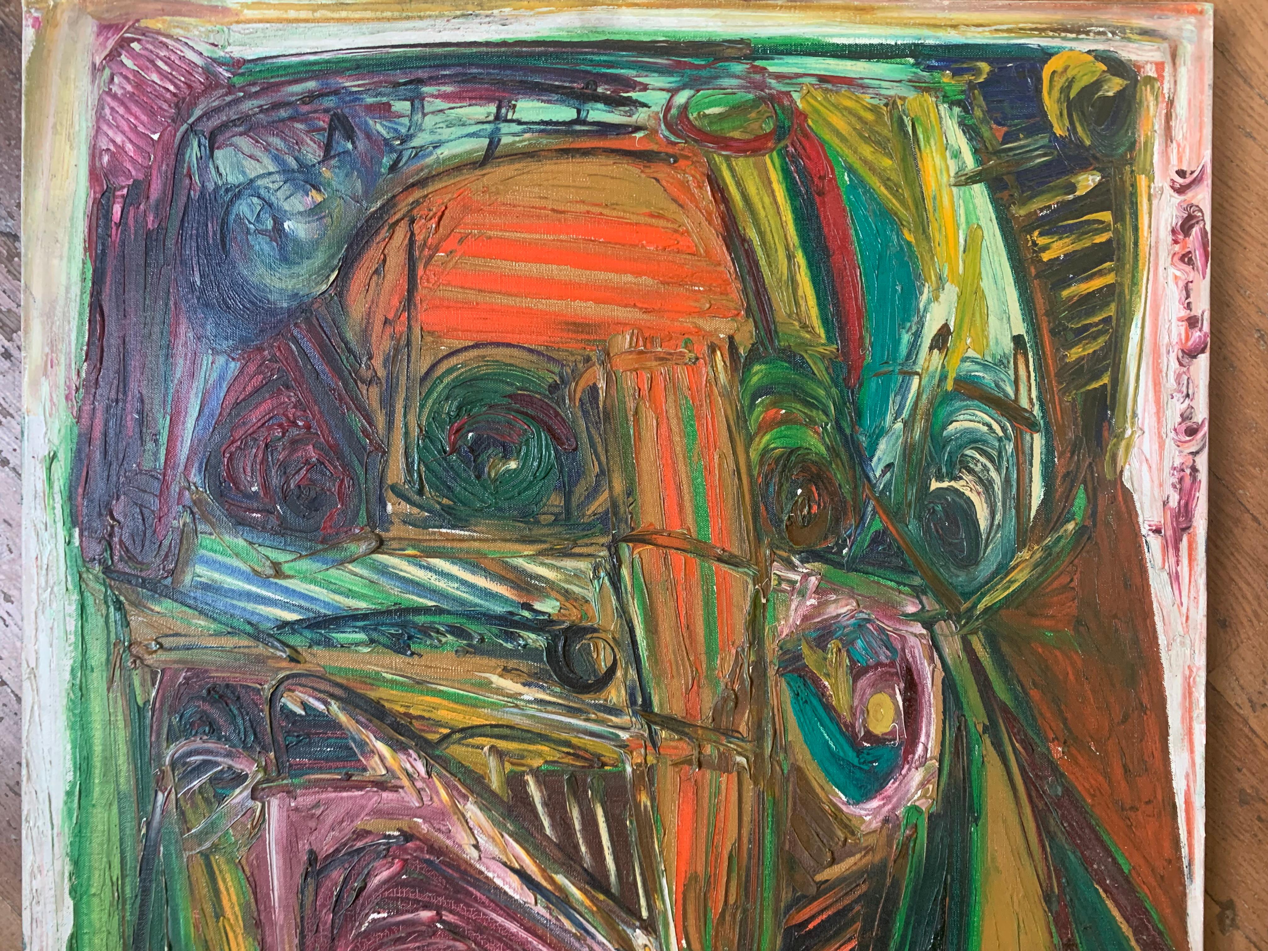 A geometric Play of Masks, Eyes and Lines. Post war Expressionist. 1970's. For Sale 12