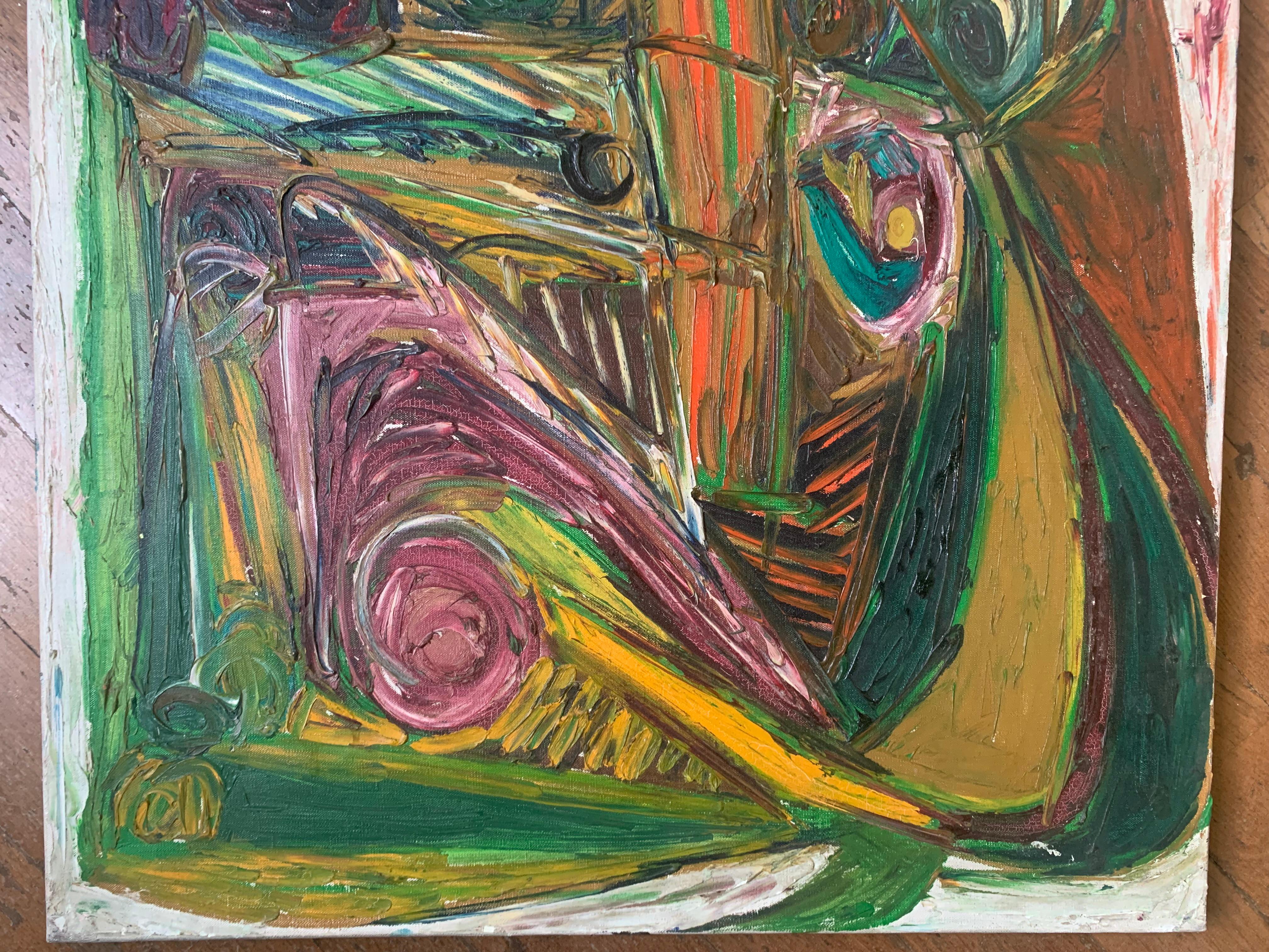 A geometric Play of Masks, Eyes and Lines. Post war Expressionist. 1970's. For Sale 13