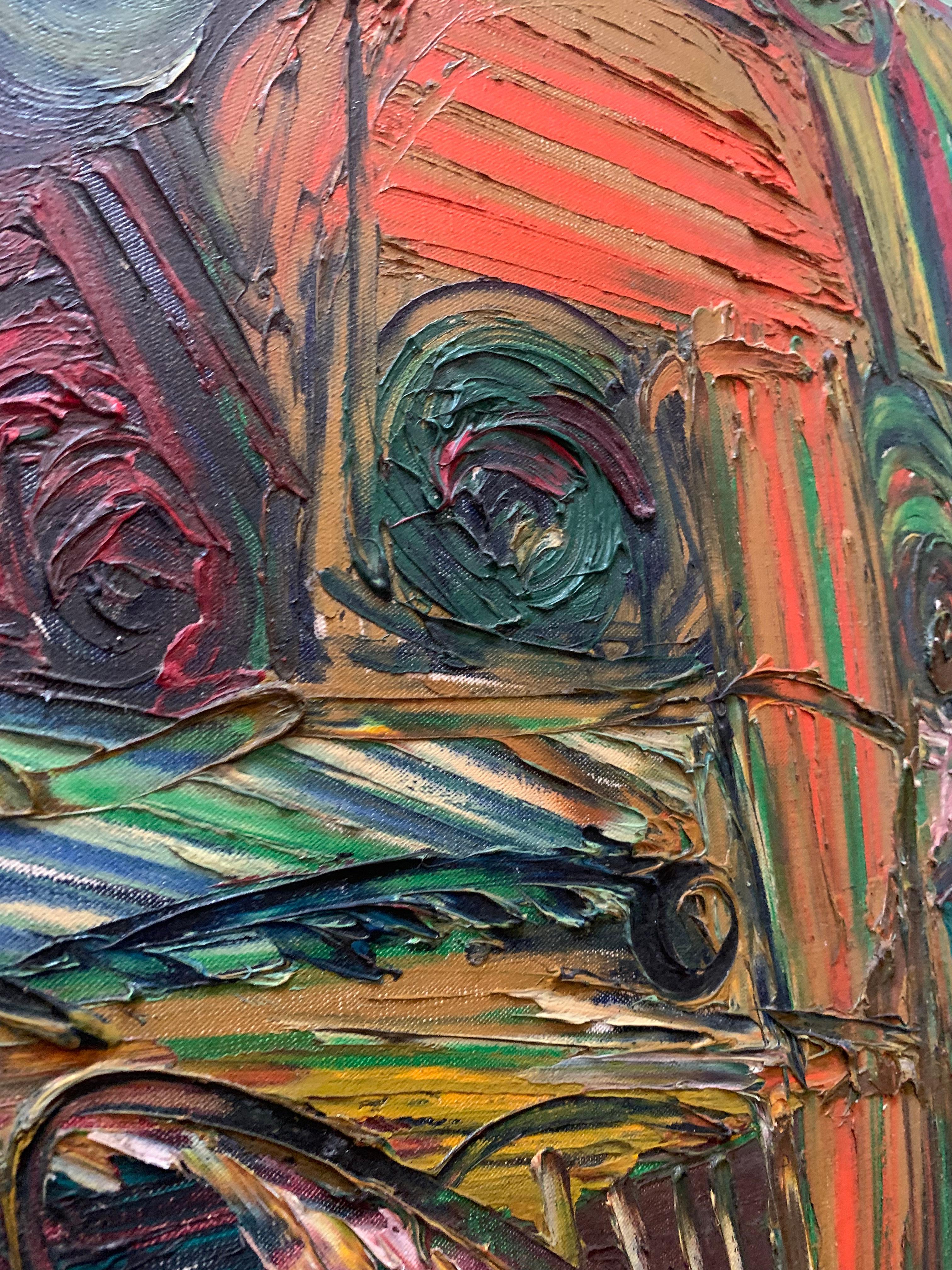 A geometric Play of Masks, Eyes and Lines. Post war Expressionist. 1970's. For Sale 1