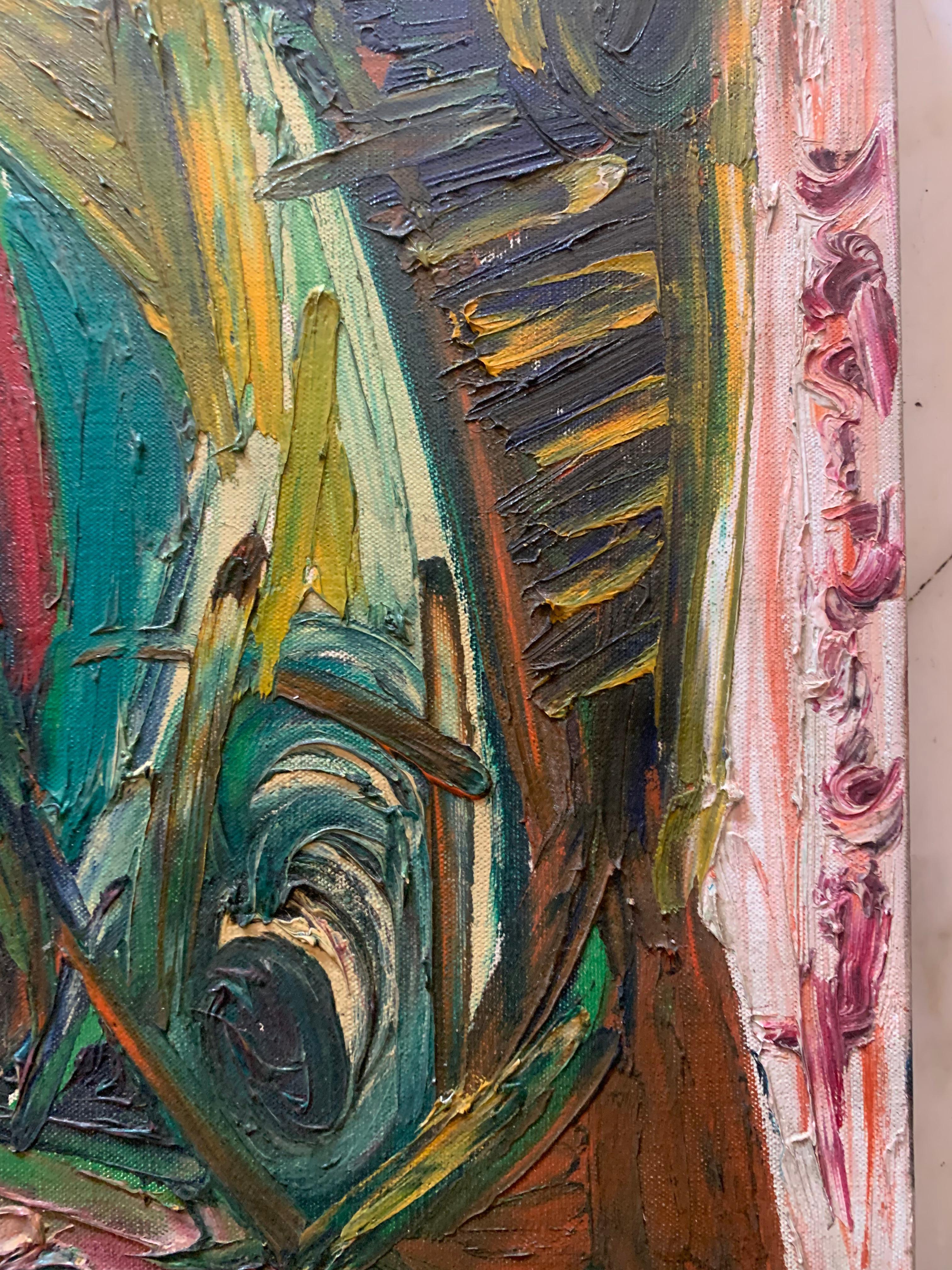 A geometric Play of Masks, Eyes and Lines. Post war Expressionist. 1970's. For Sale 2