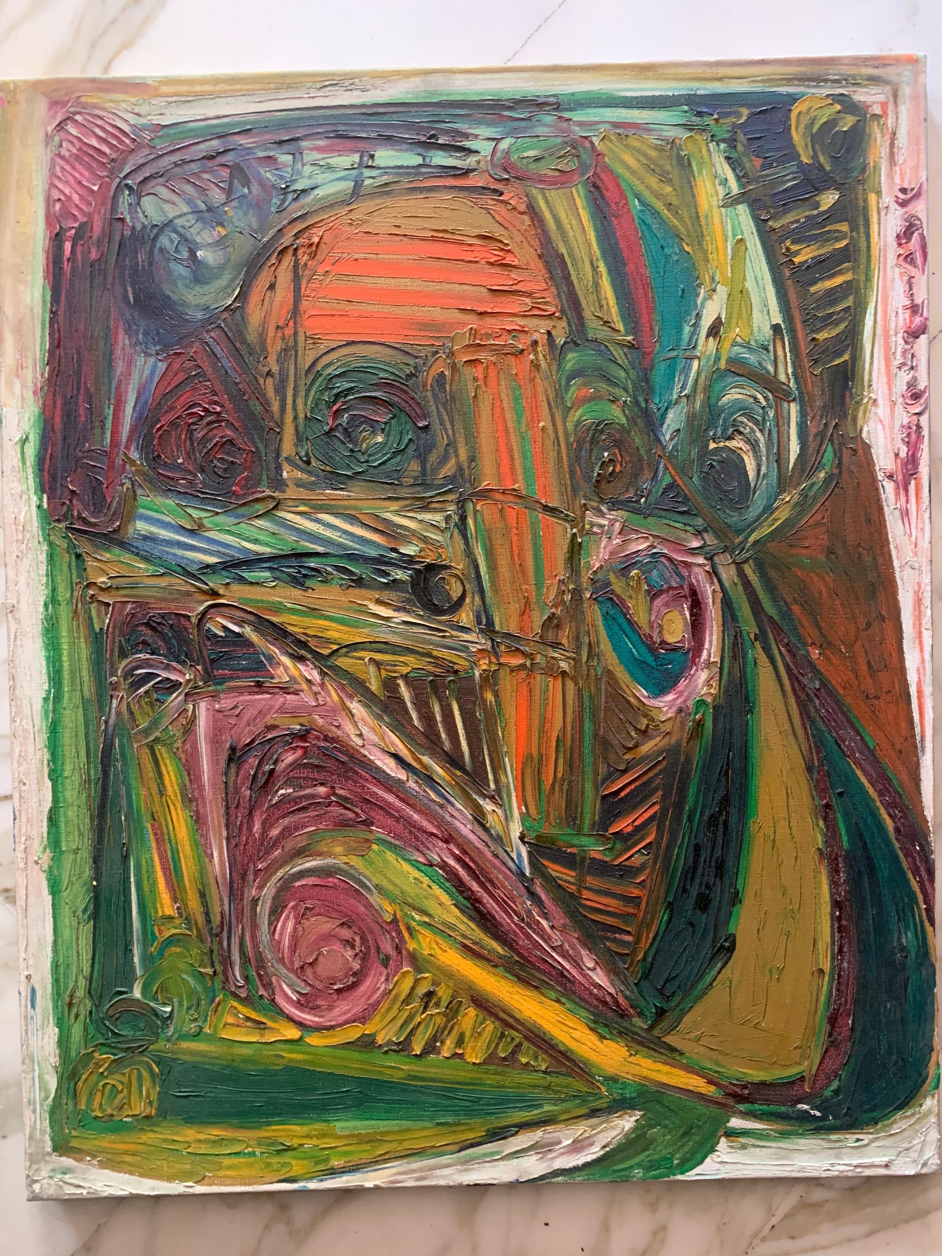 A geometric Play of Masks, Eyes and Lines. Post war Expressionist. 1970's. For Sale 3