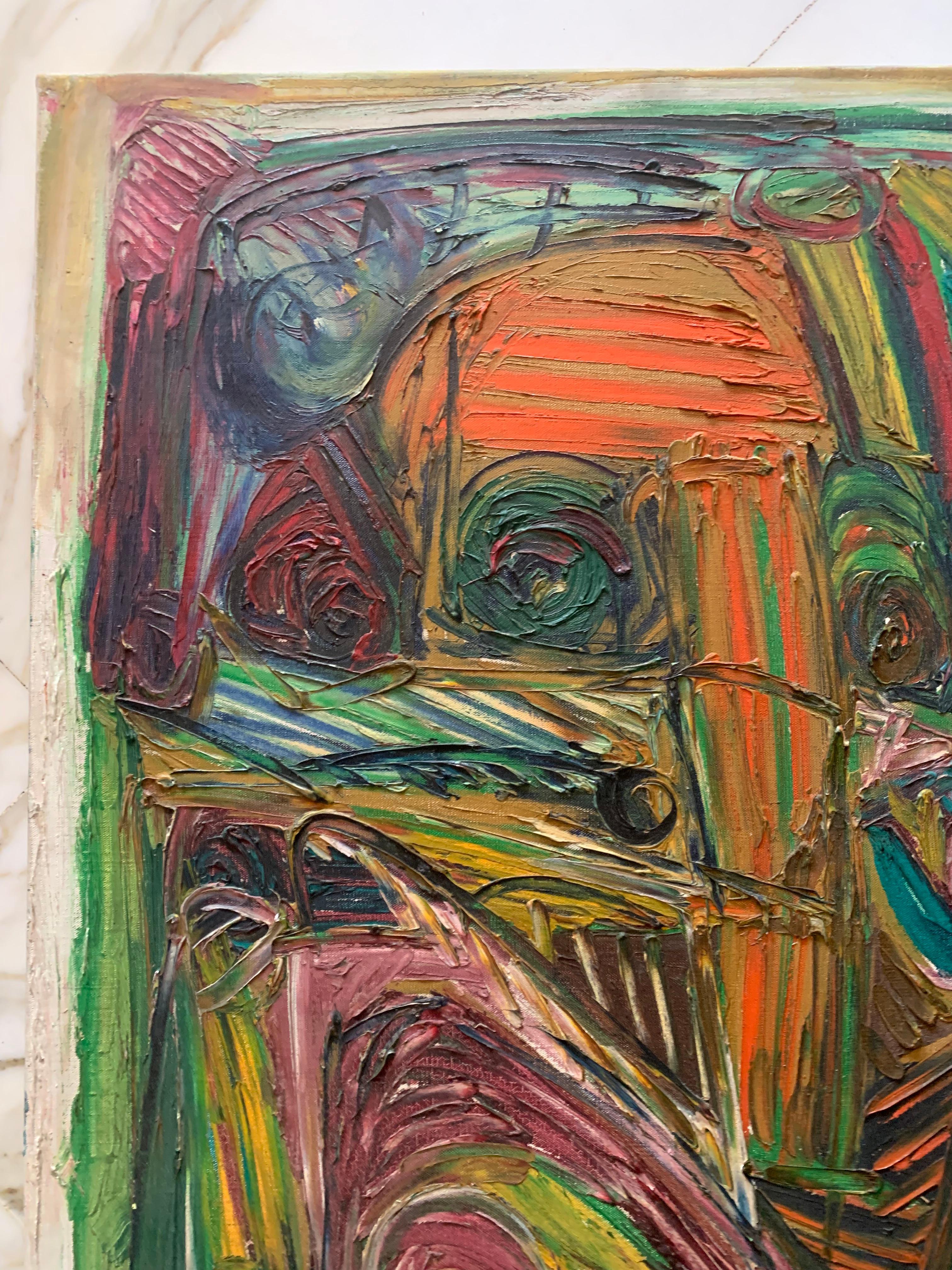 A geometric Play of Masks, Eyes and Lines. Post war Expressionist. 1970's. For Sale 4