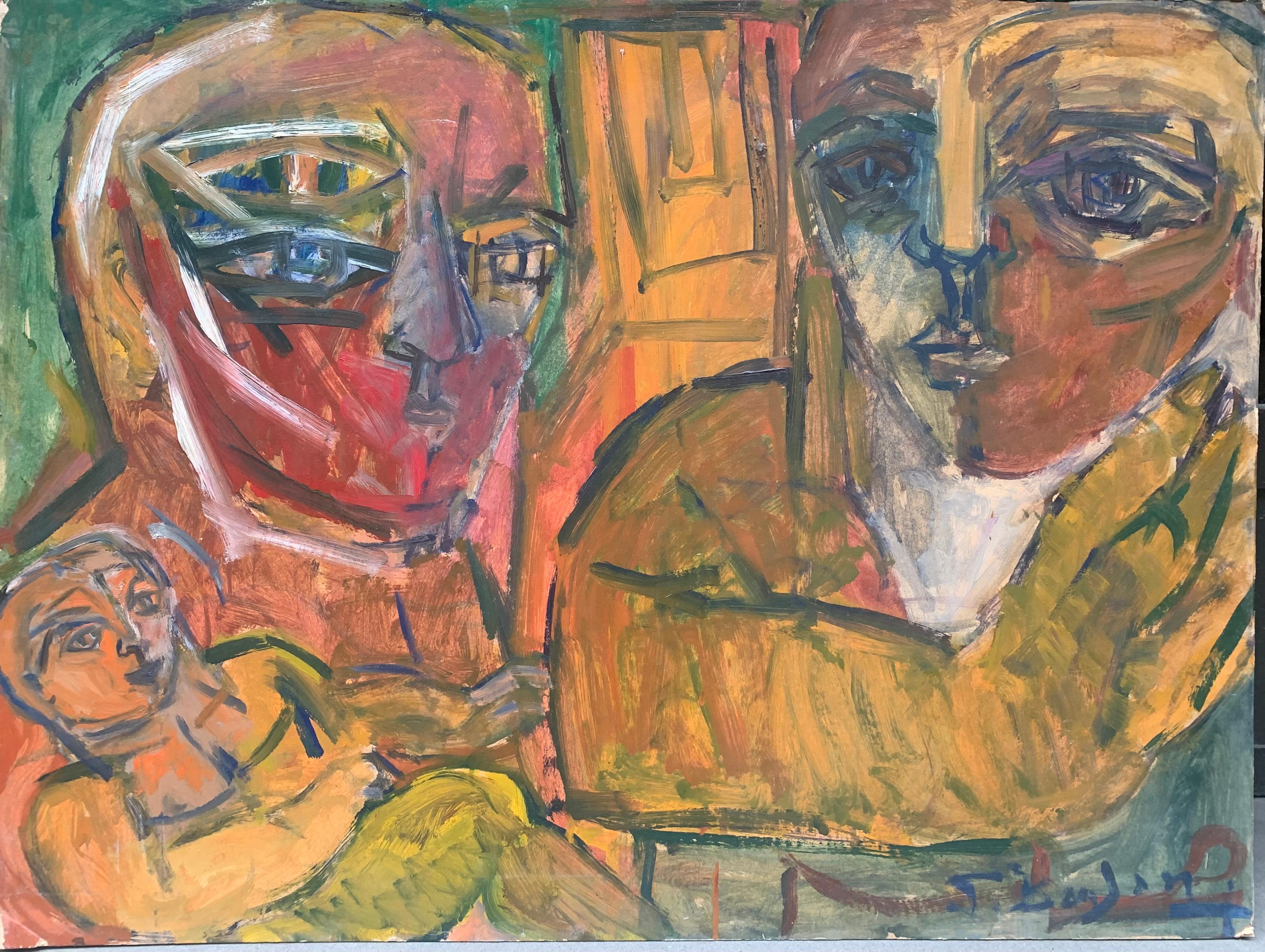 Patrick Boudon.
Inner Family.

Post-war Expressionism.
1970s.
Patrick Boudon.
Art Informel. Ecole de Paris.
Technique: oil on cardboard.

This painting by Patrick Boudon from the 1970s, entitled "Inner Family," depicts a family with a man, a woman,