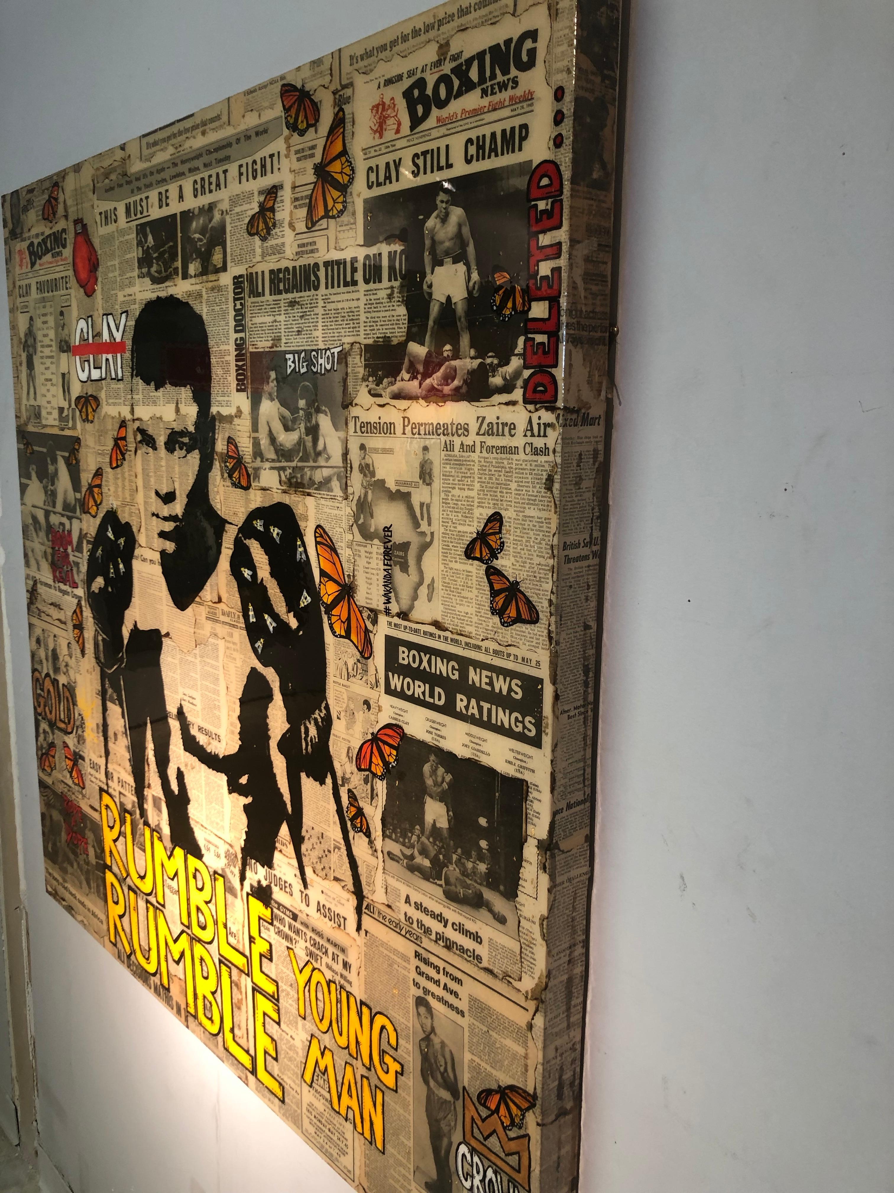 Rumble Young Man - Muhammad Ali, Pop Art Photo Collage with Vintage Newsprint 6
