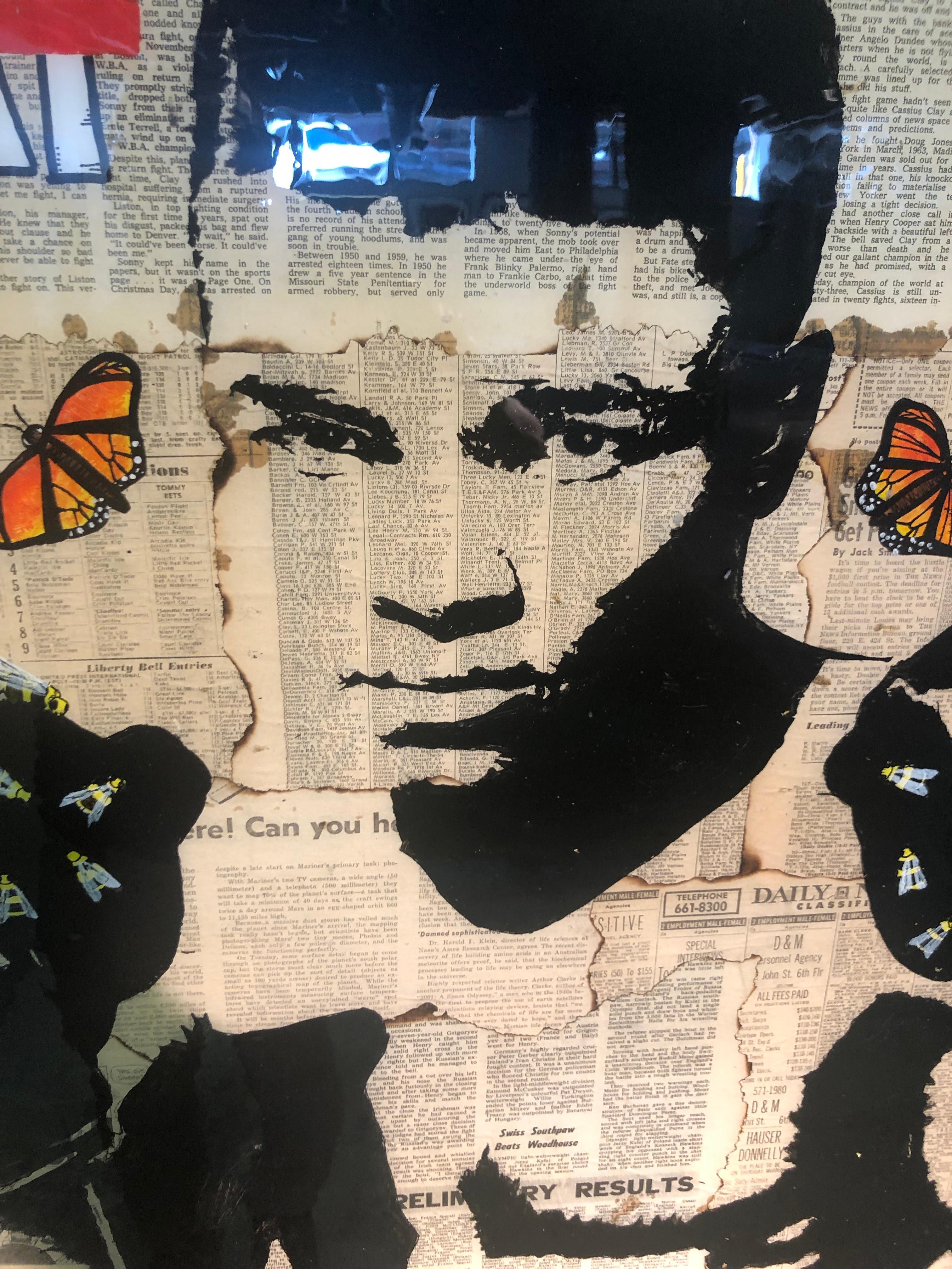 Rumble Young Man - Muhammad Ali, Pop Art Photo Collage with Vintage Newsprint - Beige Black and White Photograph by Patrick Burns