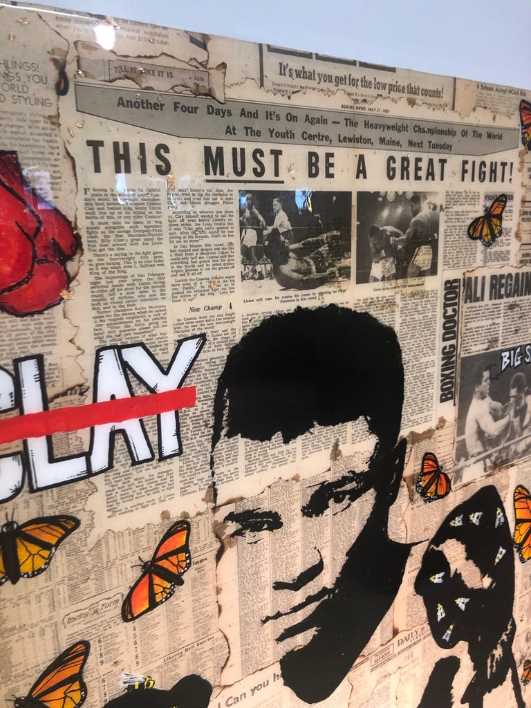 Patrick Burns Rumble Young Man Muhammad Ali, Pop Art Photo Collage with Vintage Newsprint at