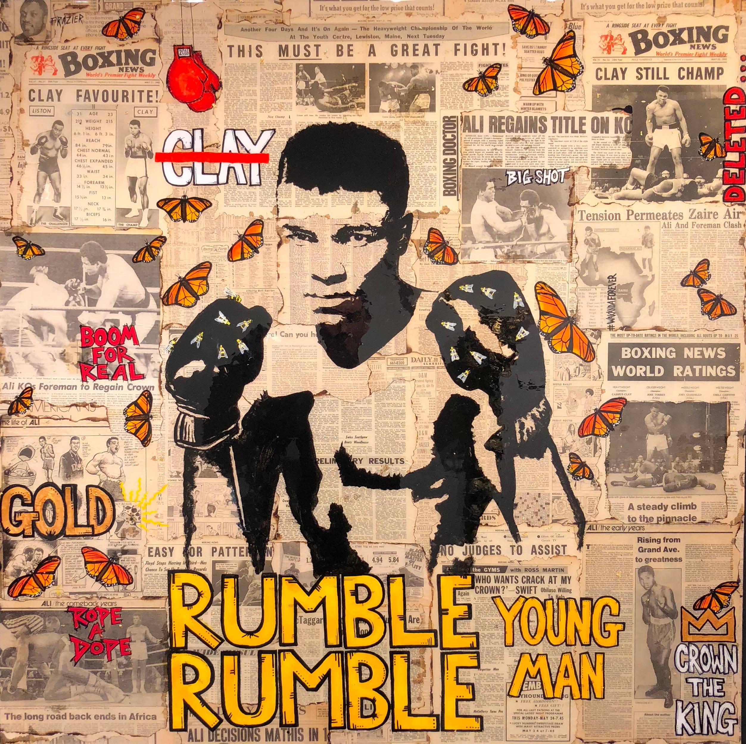 Patrick Burns Black and White Photograph – Rumble Young Man – Muhammad Ali:: Pop-Art-Fotocollage mit Vintage-Nachdruck