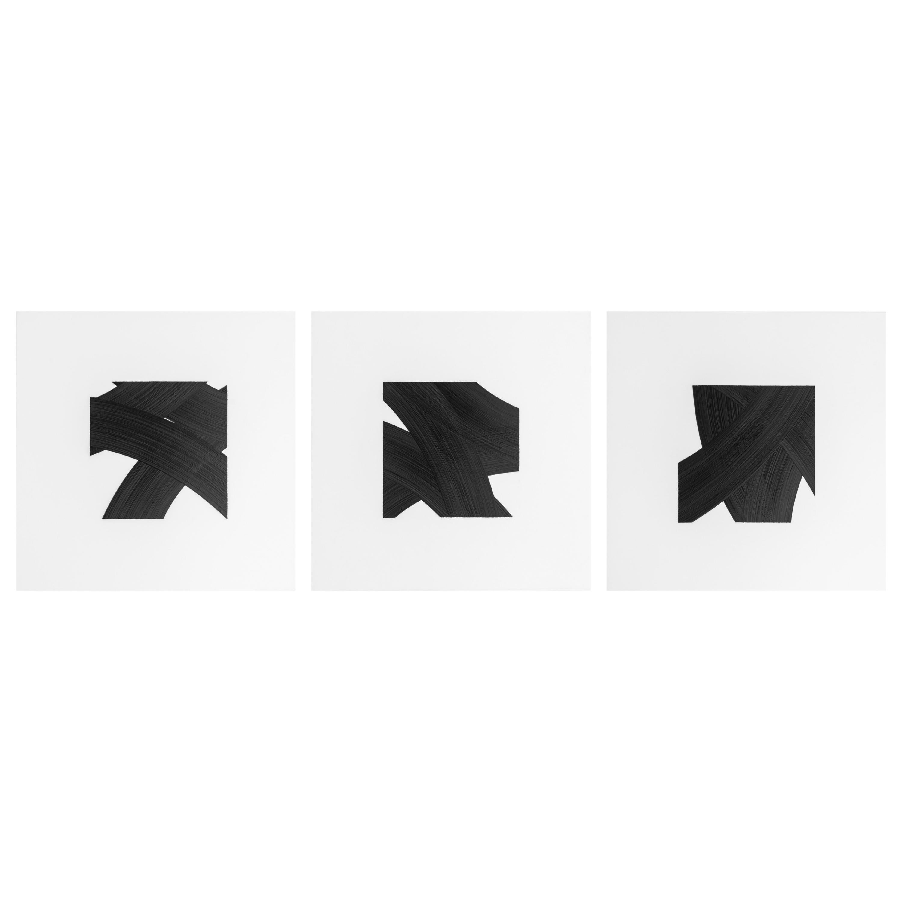 Triptyque de dessins à l'encre noire sur mylar de Patrick Carrara, Série Appearance, 2017
