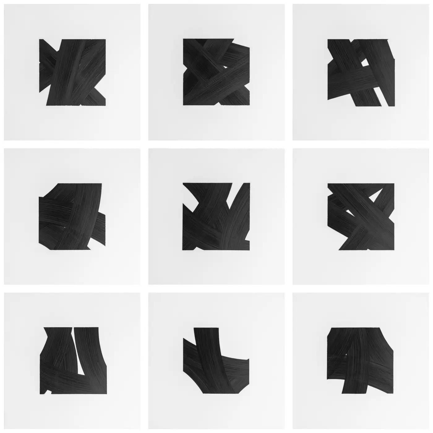 Les dessins à l'encre noire sur mylar de l'artiste new-yorkais contemporain Patrick Carrara ont été réalisés en 2016 - 2017. Il s'agit de sa dernière série Appearance, qu'il a commencée il y a dix ans et qui progresse également par numéros. Il