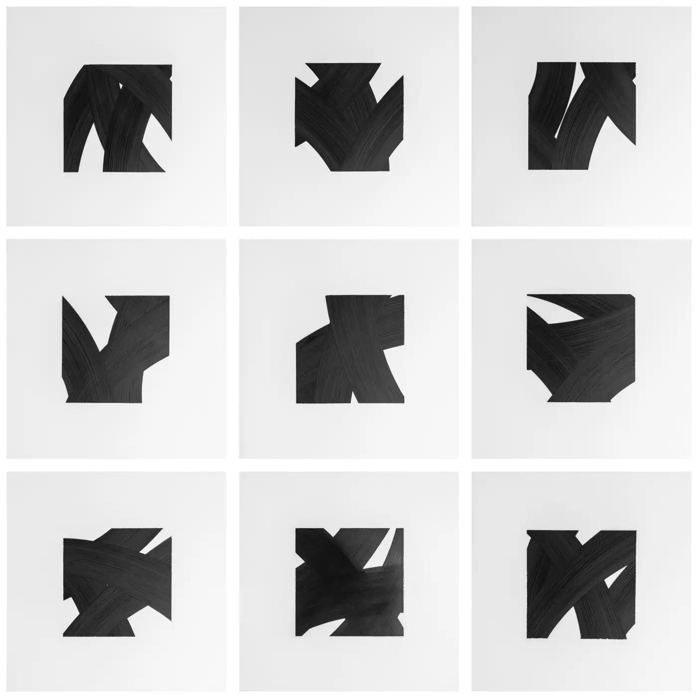 Les dessins à l'encre noire sur Mylar de l'artiste new-yorkais contemporain Patrick Carrara ont été créés en 2016 - 2017. Il s'agit de sa dernière série Appearance, qu'il a commencée il y a dix ans et qui progresse également par numéros. Il utilise