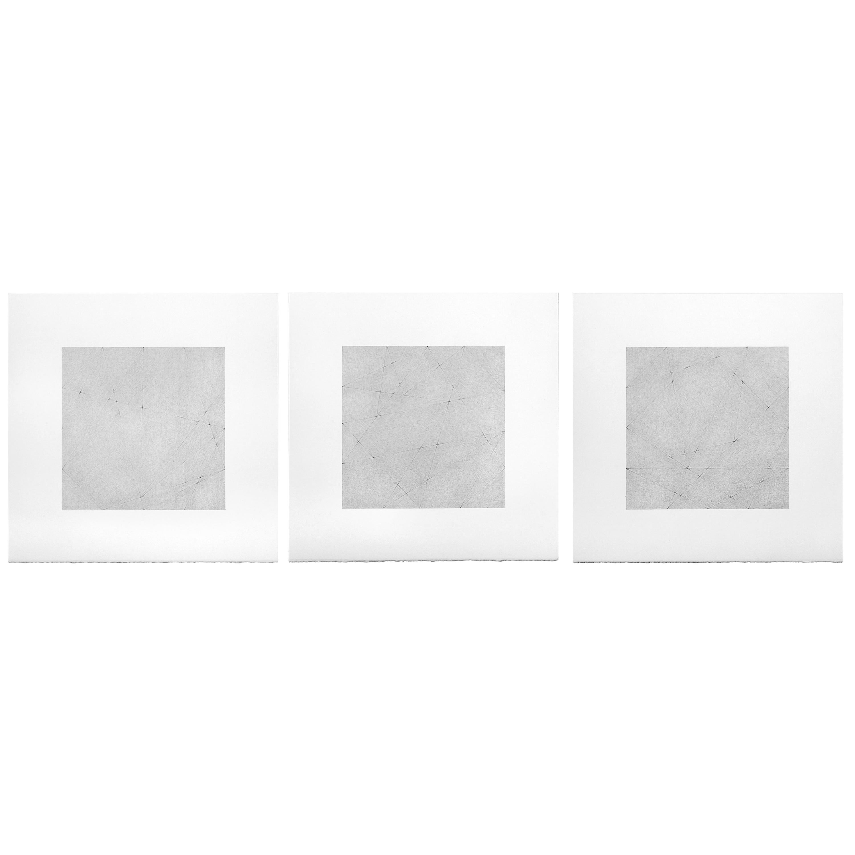 Patrick Carrara Divided Lines Triptych, Graphite on Paper, 2010 For Sale