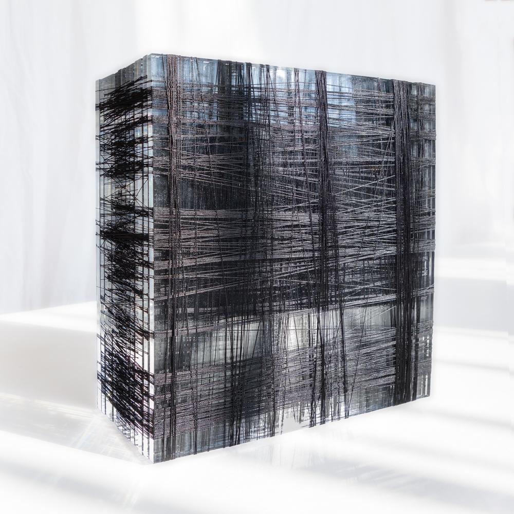 Untitled #3- Plexiglass and black nylon thread minimalistic abstract sculpture - Mixed Media Art by Patrick Carrara
