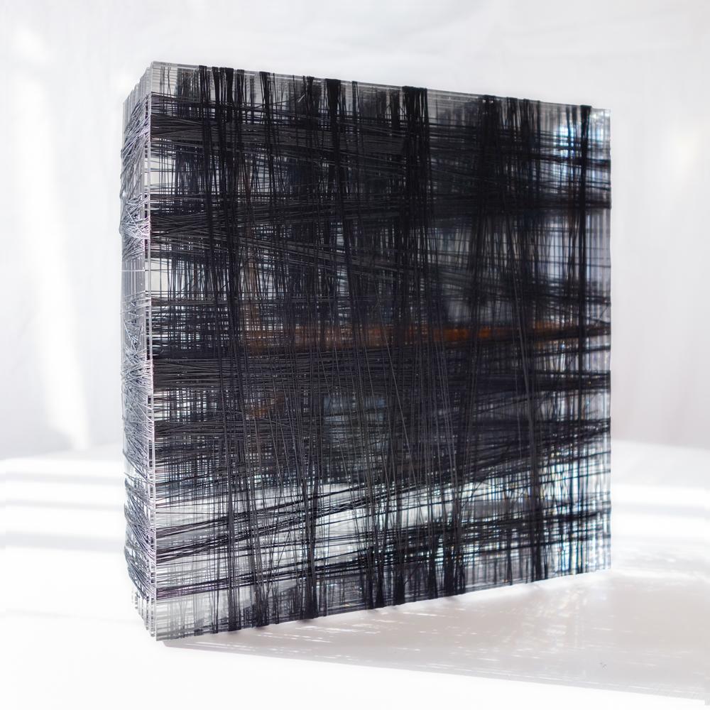 Untitled #4- Plexiglass and black nylon thread minimalistic abstract sculpture - Mixed Media Art by Patrick Carrara