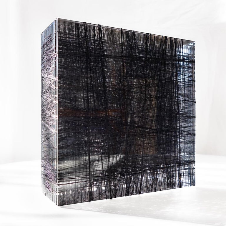 Untitled #7- Plexiglass and black nylon thread minimalistic abstract sculpture - Abstract Mixed Media Art by Patrick Carrara