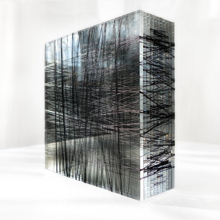 Untitled #7- Plexiglass and black nylon thread minimalistic abstract sculpture - Mixed Media Art by Patrick Carrara