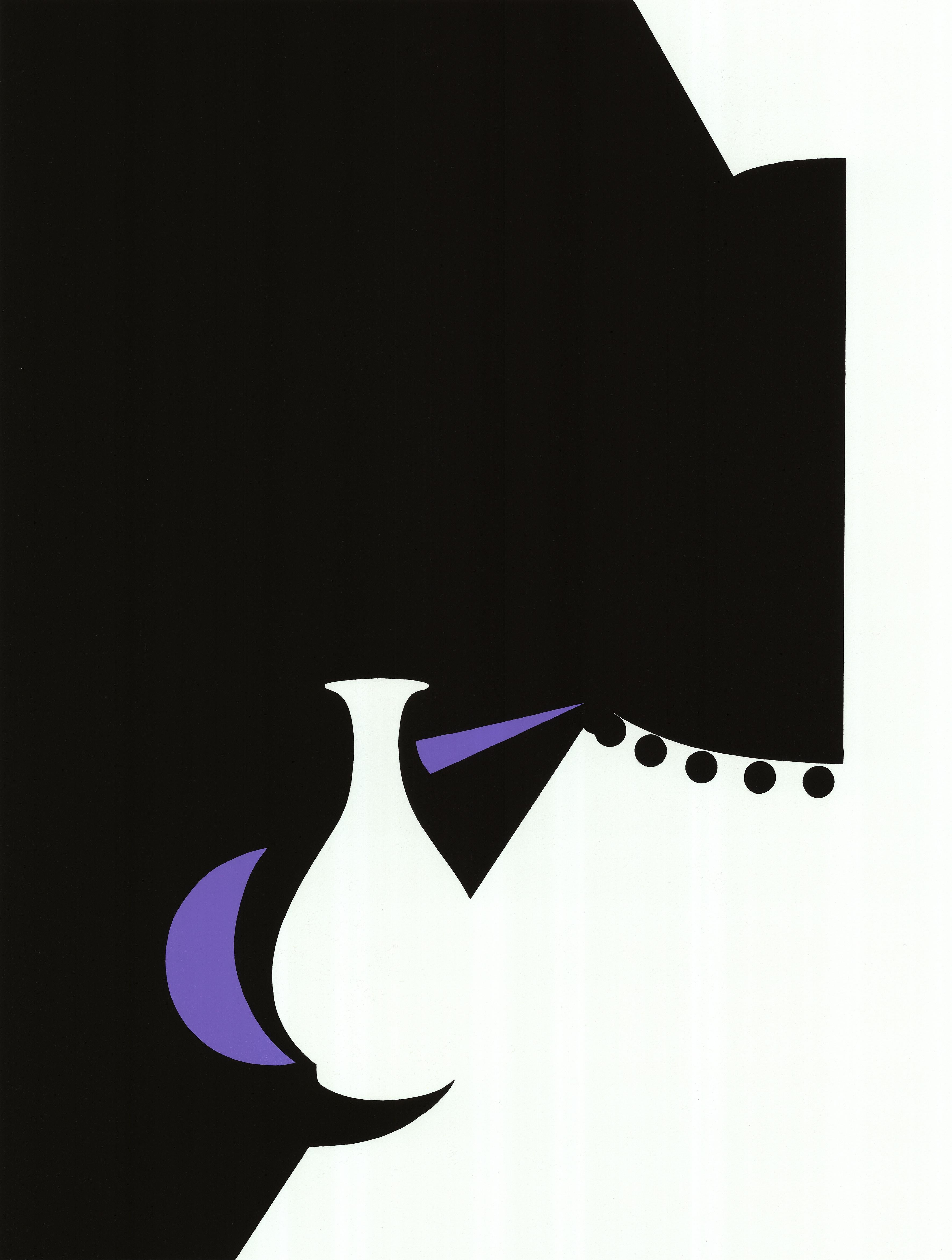 Lung Ch'uan Ware and Black Lamp - Caulfield, abstract print, still life, Pop art - Print by Patrick Caulfield