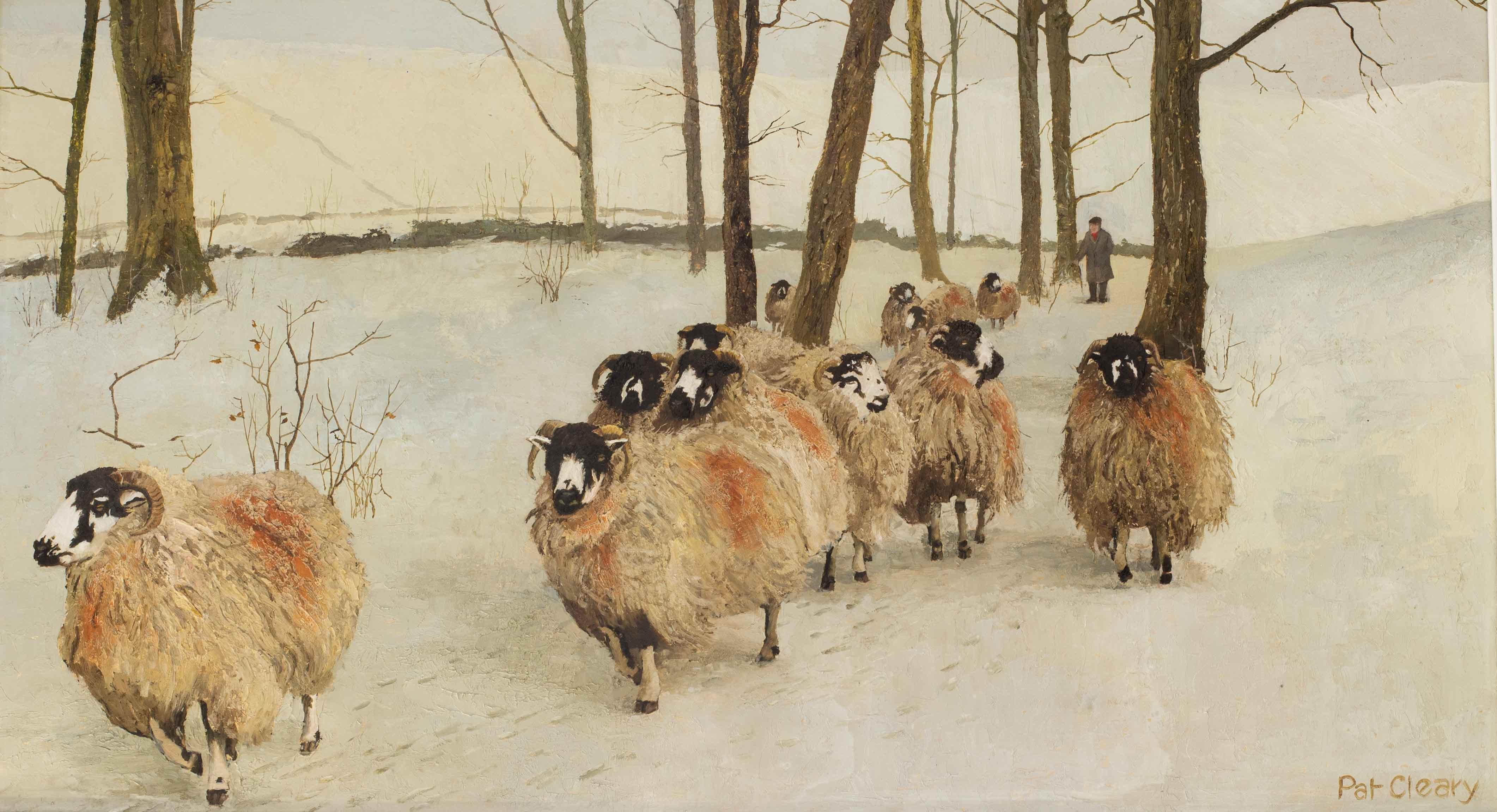 British contemporary oil painting of sheep in the English Lake District  - Painting by Patrick Cleary