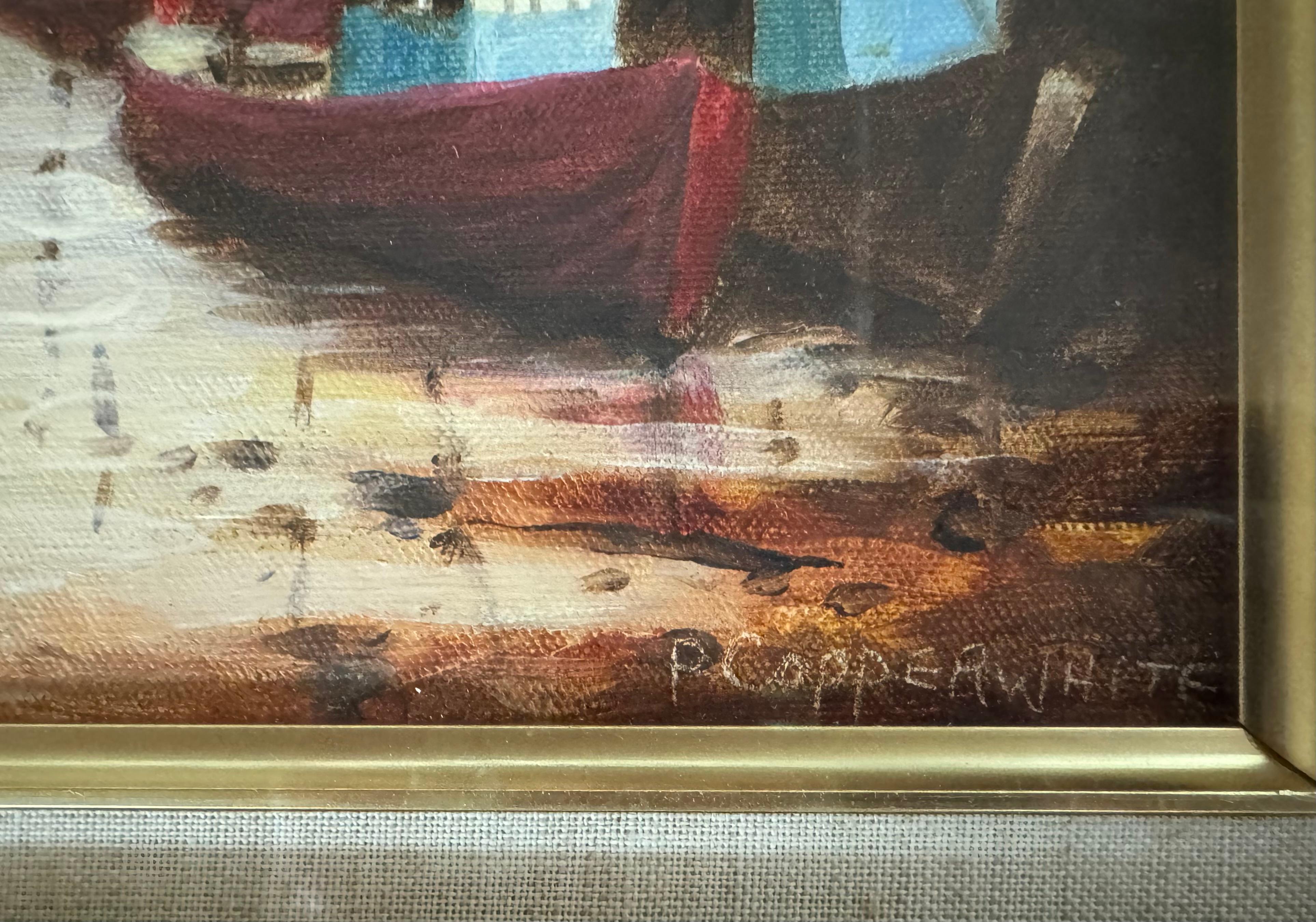 Barche sulla baia - Landscape Painting Marrone di Patrick Copperwhite