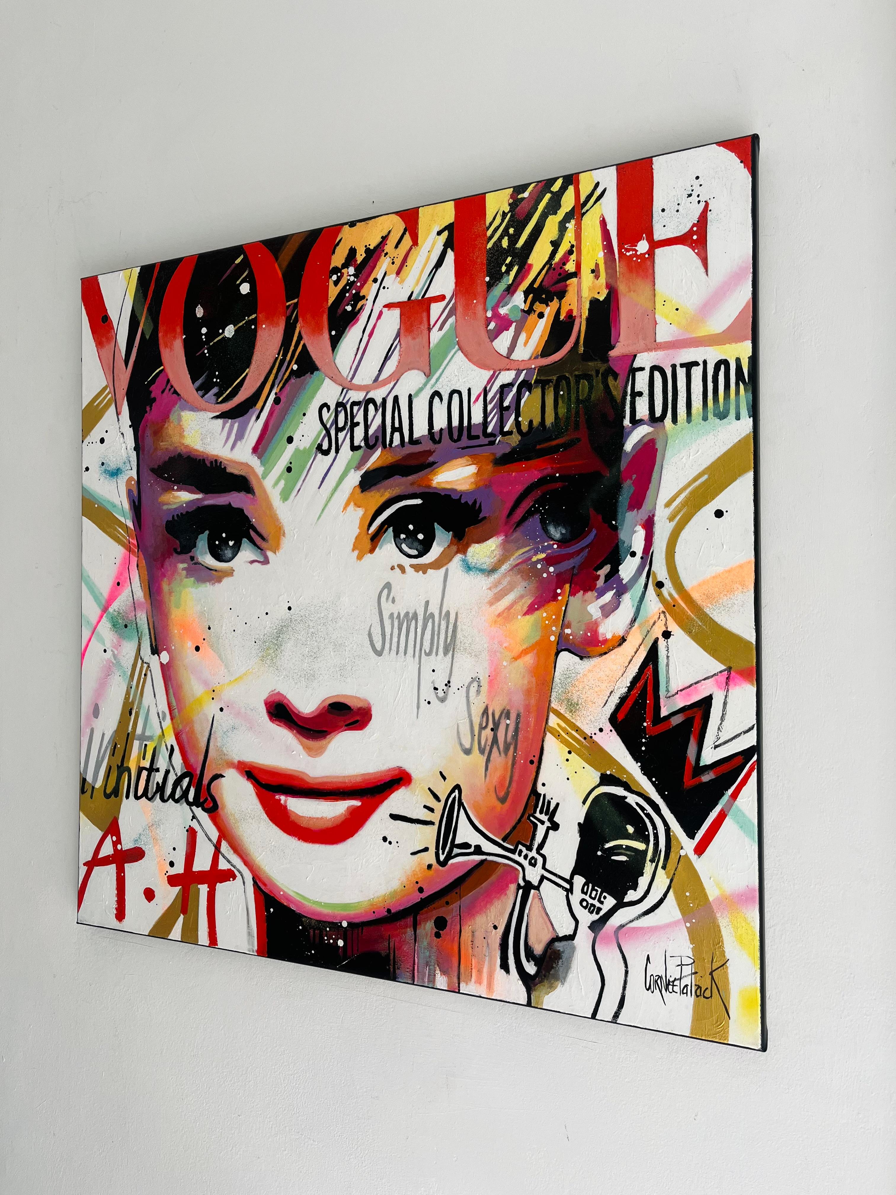 Audrey Hepburn -Vogue Red-original abstract pop art portrait painting-Artwork For Sale 2
