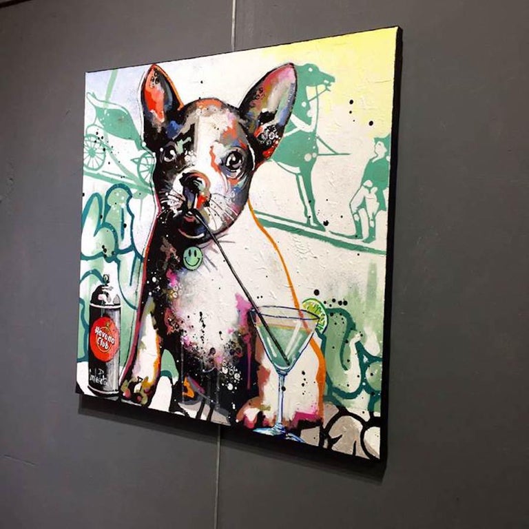 Patrick Cornee Bulldog street green original pop art Patrick Cornee Bulldog street green original pop art