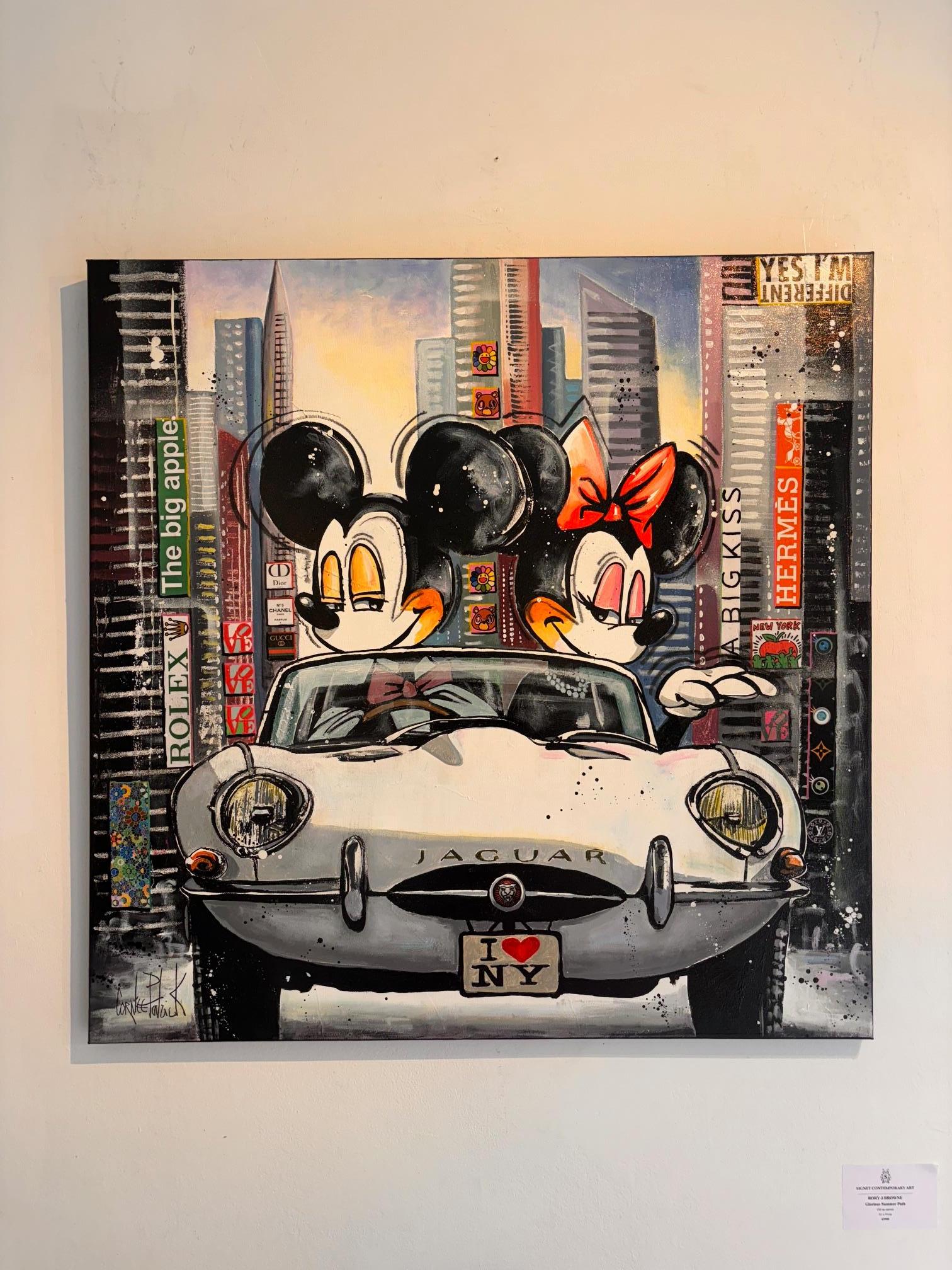 Minnie and Mickey, Big Kiss - original pop art painting - contemporary art - Painting by Patrick Cornee