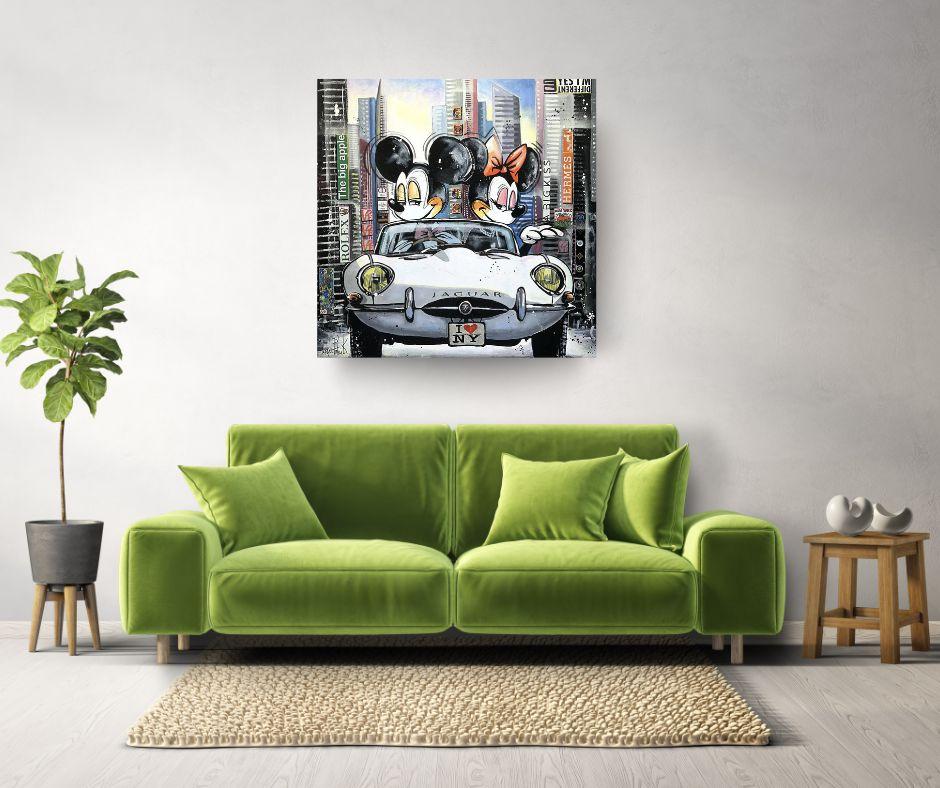Minnie and Mickey, Big Kiss - original pop art painting - contemporary art For Sale 2