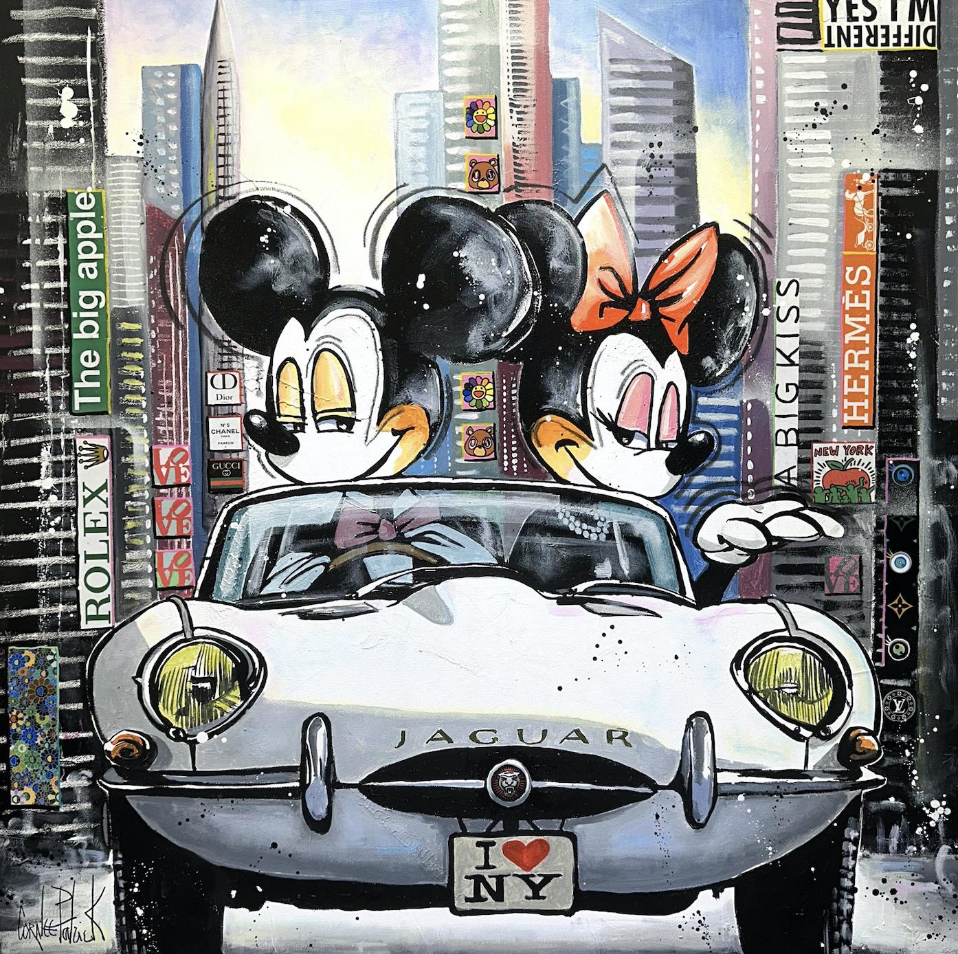 Patrick Cornee Animal Painting - Minnie and Mickey, Big Kiss - original pop art painting - contemporary art