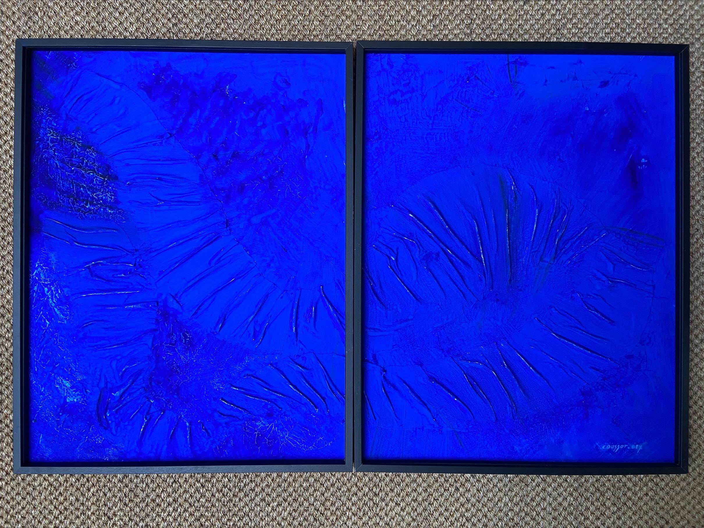 Patrick Coussot Bex - Diptyque blue - Painting by Patrick Coussot-Bex