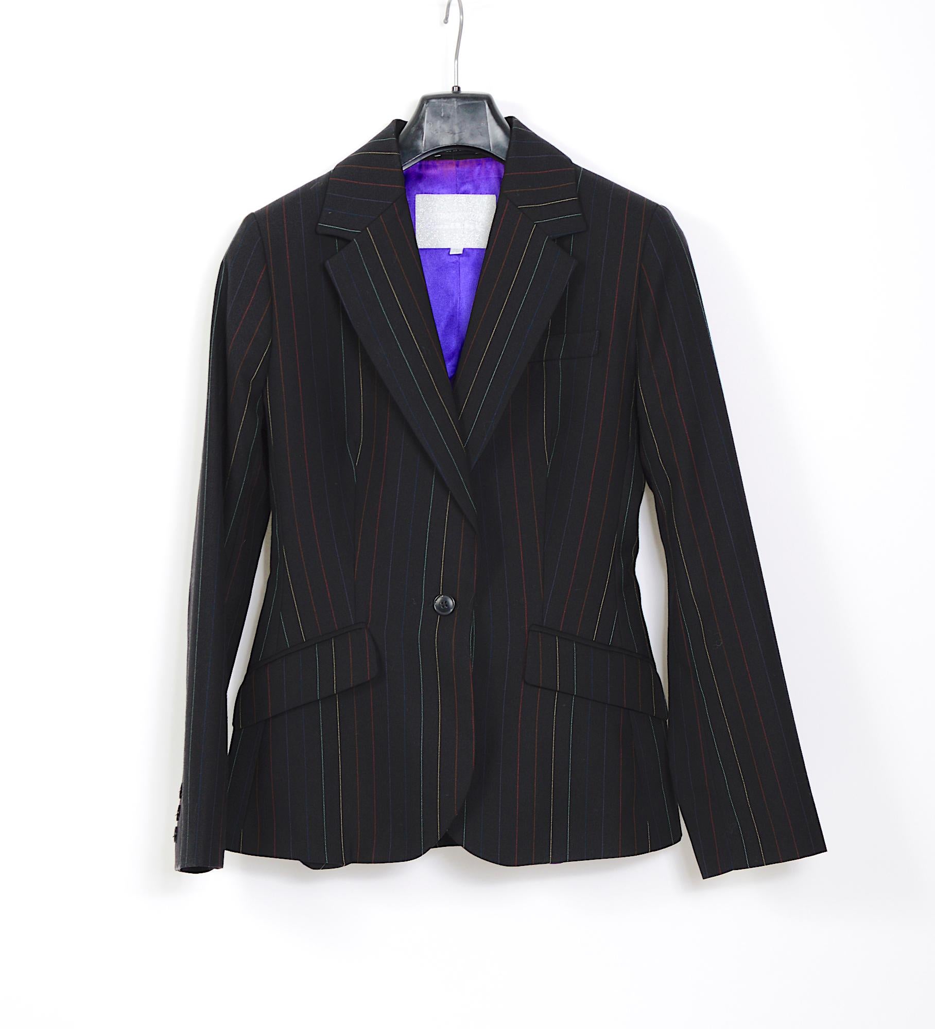 Patrick Cox vintage fall 1996 documented three piece colored pinstripe bleu suit For Sale 6
