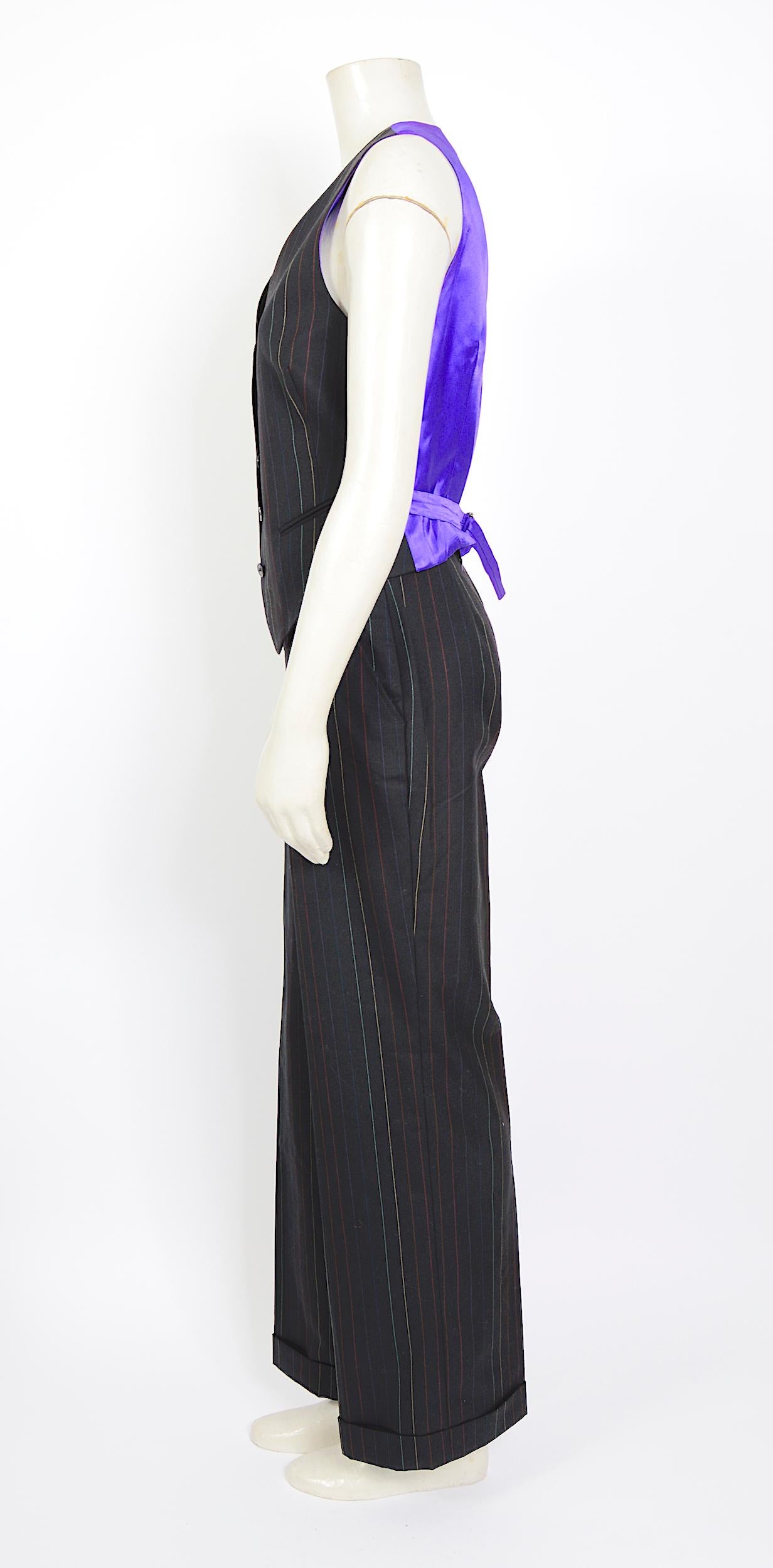 Black Patrick Cox vintage fall 1996 documented three piece colored pinstripe bleu suit For Sale