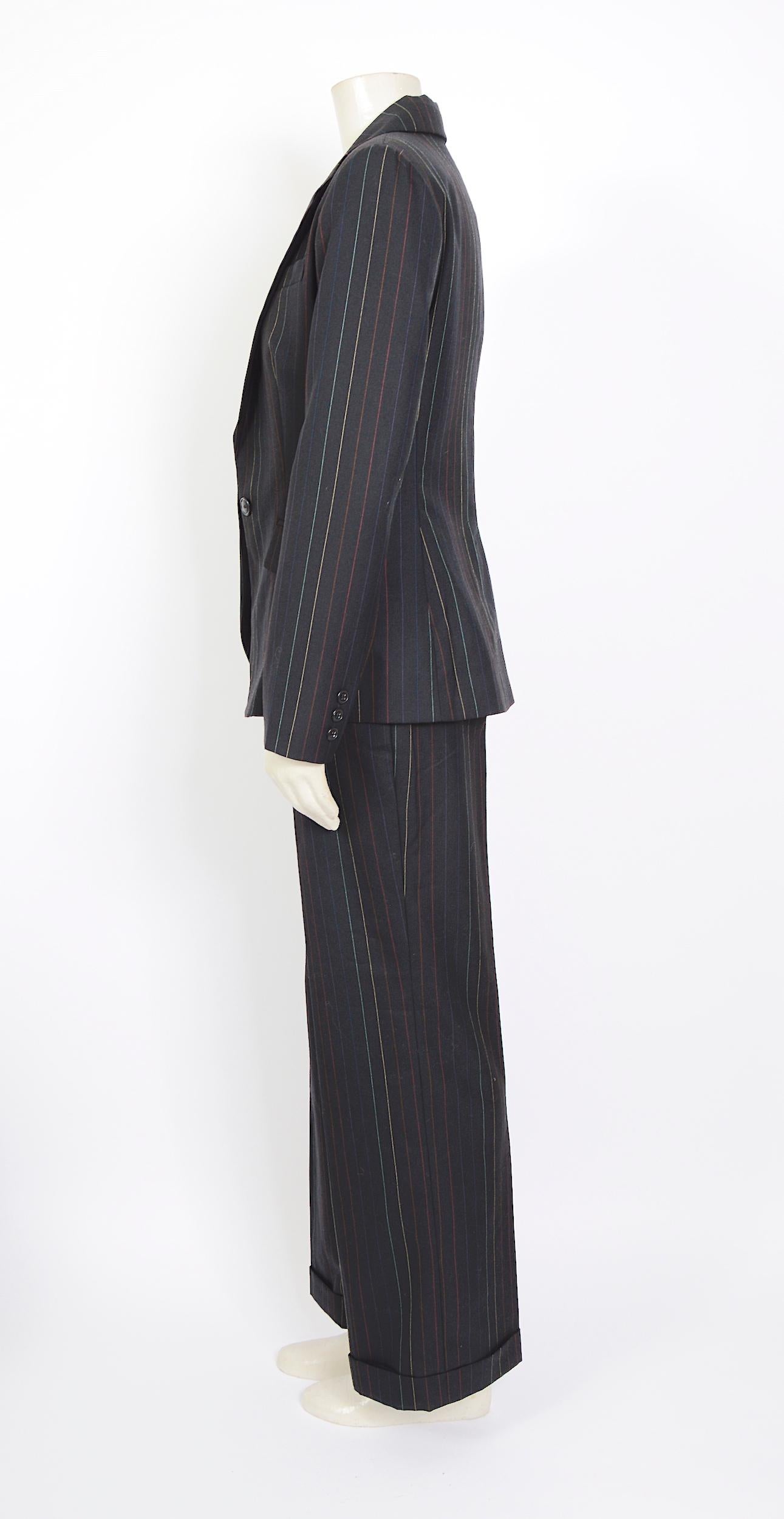 Patrick Cox vintage fall 1996 documented three piece colored pinstripe bleu suit For Sale 1