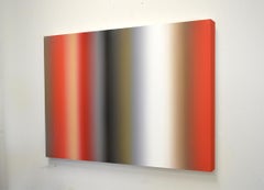 Crusade - pittura ad olio contemporanea astratta a strisce di colore rosso caldo e grigio