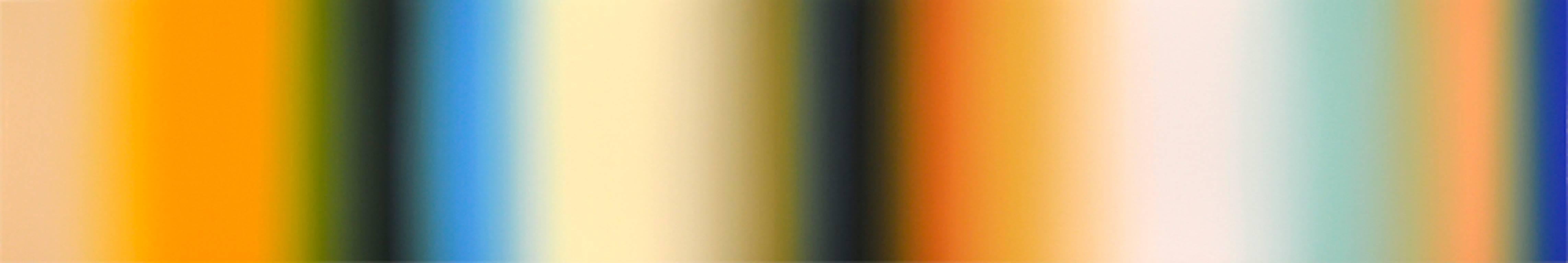 Patrick Dintino Abstract Painting – Tesoro - großes abstraktes Ölgemälde in leuchtender Farbmischung aus Blau, Weiß und Orange