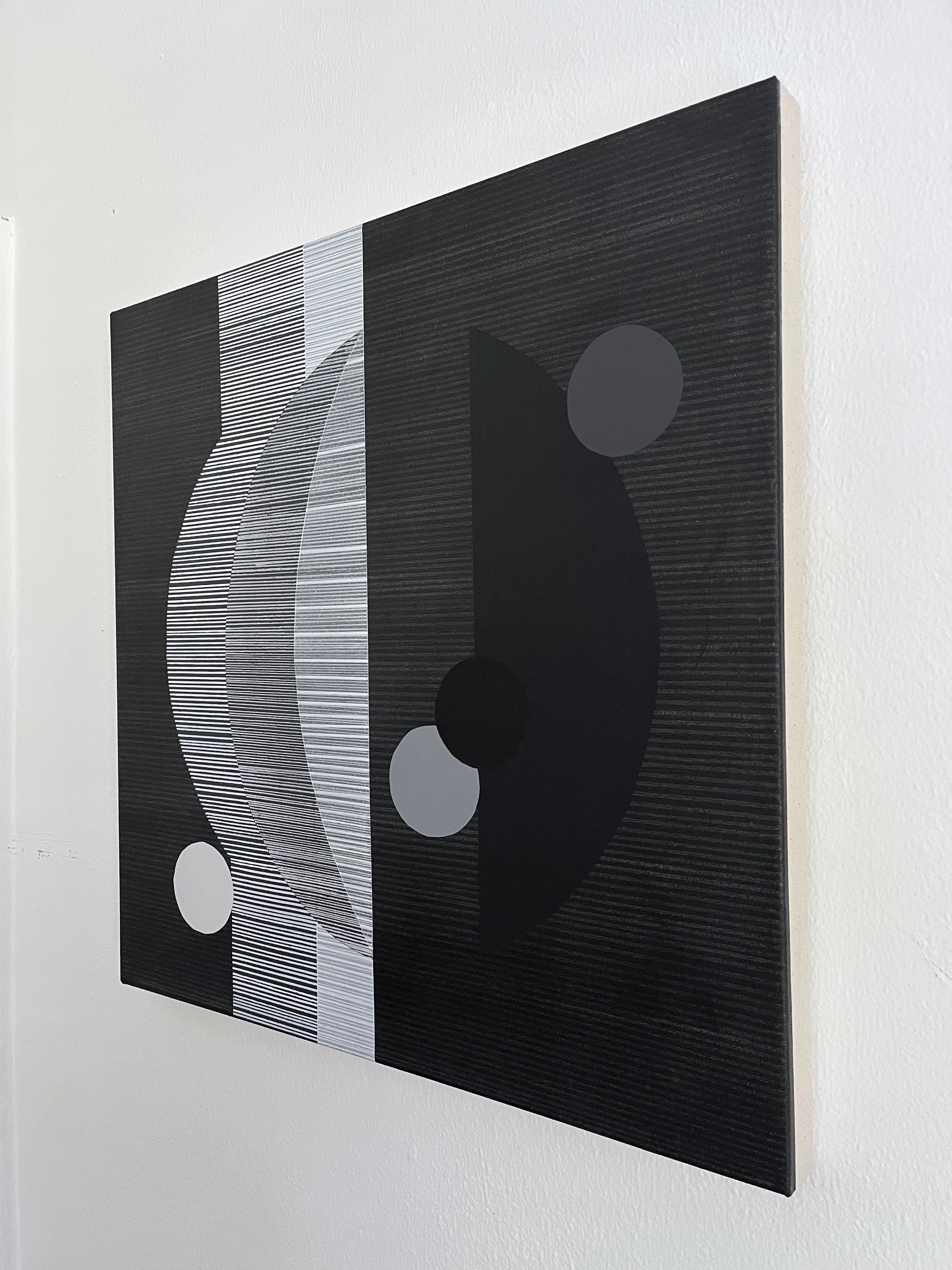 <p>Artist Comments<br>Artist Patrick Duffey creates a dialogue between the imagination and removing limiting barriers of distance and various dimensions. The monochromatic painting features straight lines in unique arrangements and varying shades,