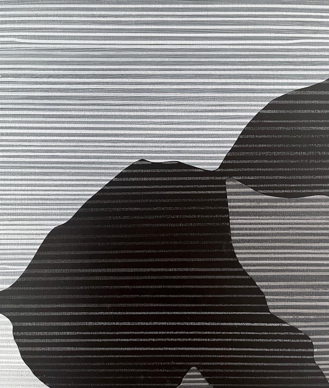 <p>Artist Comments<br>Artist Patrick Duffy displays his signature linear marks in this composition. He paints solid blocks of black and gray, mimicking the silhouette of towering mountains. Amidst the bold forms, a striking streak of white emerges,