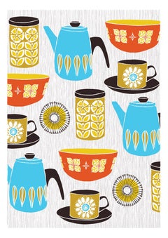 Retro Kitchen (BLUE), Hand Printed Work, Screen